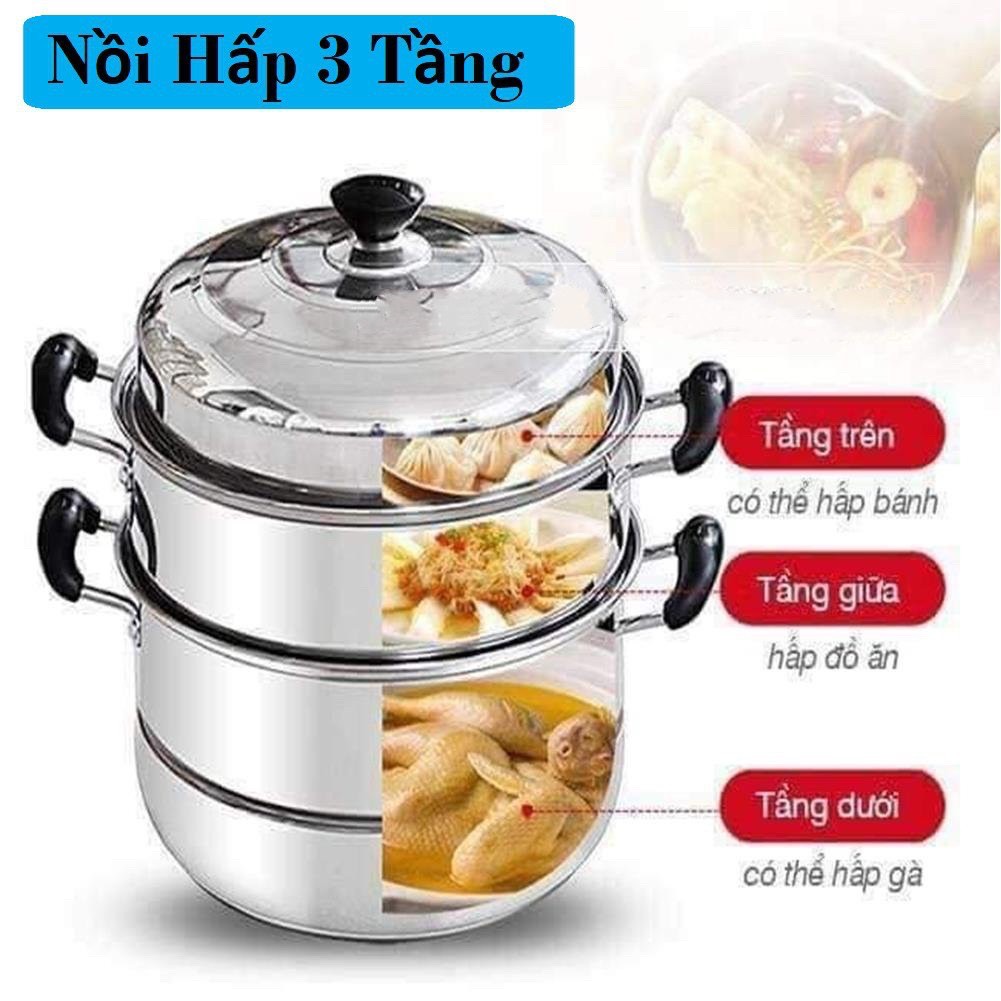 XỬNG HẤP NỒI HẤP 3 TẦNG CÓ 1- 2 VỈ HẤP ĐƯỜNG KÍNH 28CM DÙNG TRÊN MỌI LOẠI BẾP KIÊM NỒI LUỘC GÀ (T30)