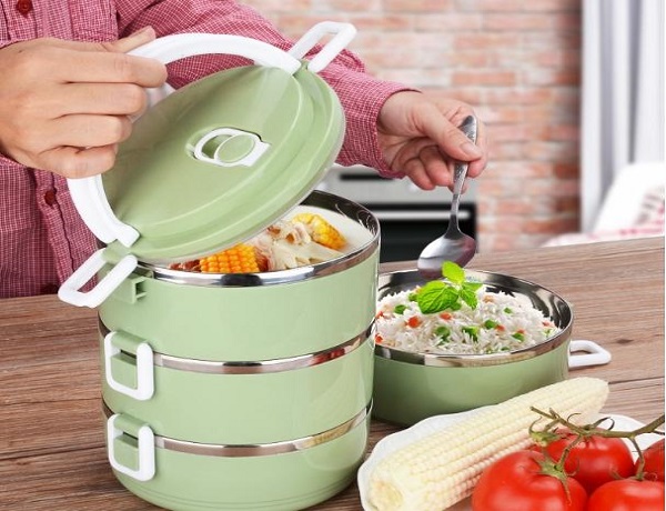 HỘP ĐỰNG CƠM( CÀ MEN) 3 TẦNG INOX BẰNG LÚA MẠCH( LOẠI 3 NGĂN)