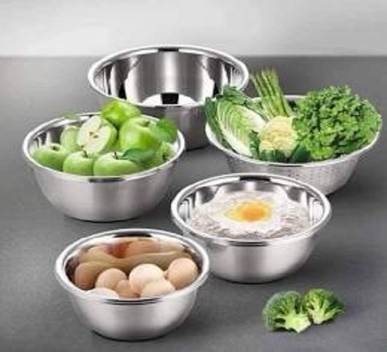 BỘ 5 CÁI THAU RỔ INOX NHÀ BẾP CAO CẤP