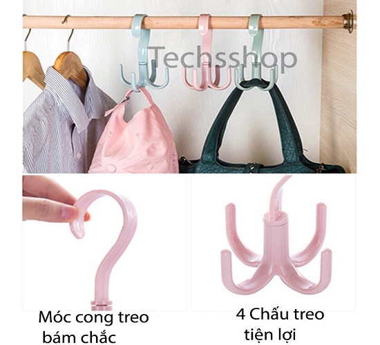 MÓC TREO ĐA NĂNG 4 CHẤU XOAY 360 TREO CÀ VẠT, MŨ NÓN DÂY NỊT