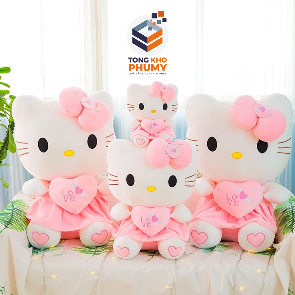 Gấu bông Hello kitty ôm trái tim