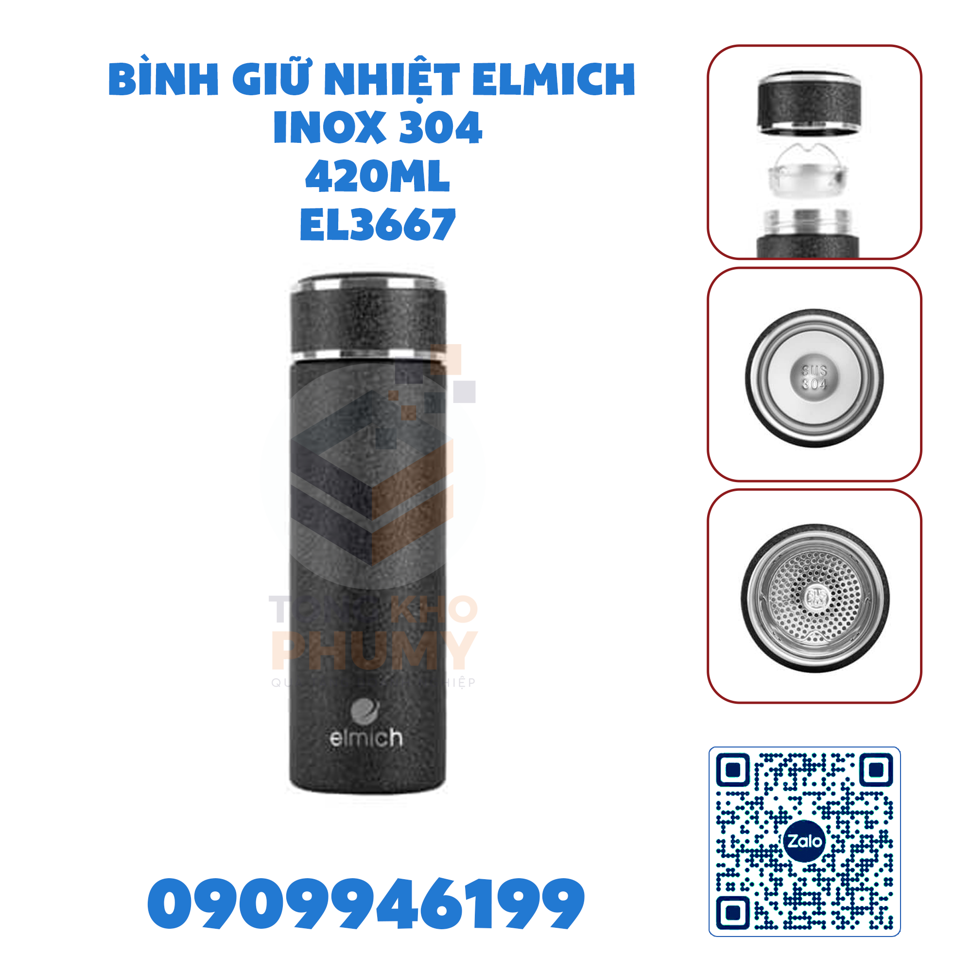 Bình giữ nhiệt Elmich inox 304 420ml EL3667
