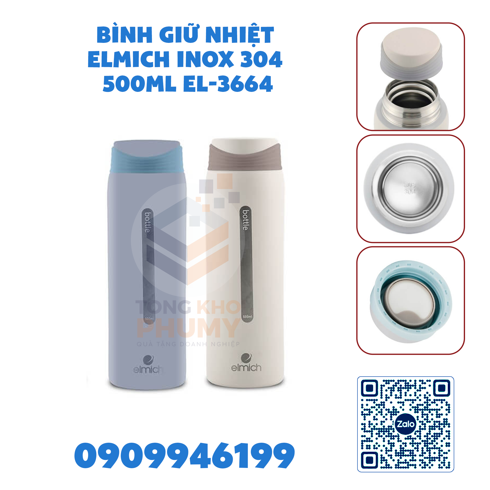 Bình giữ nhiệt Elmich inox 304 500ml EL-3664