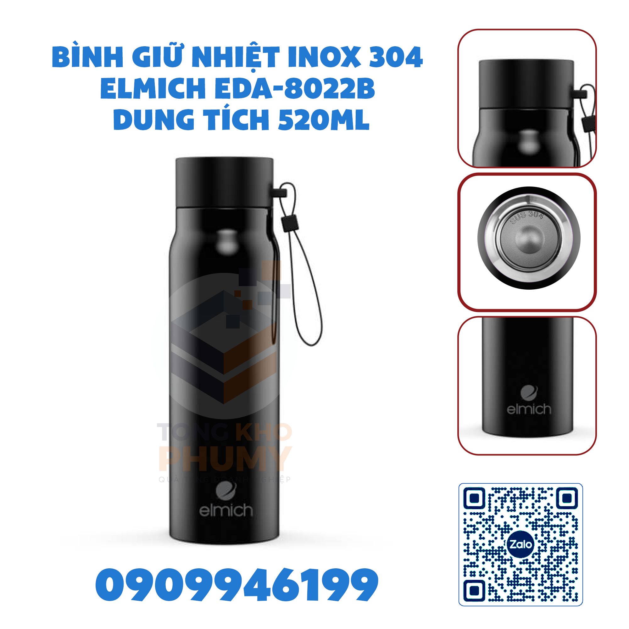 Bình giữ nhiệt Inox 304 Elmich EDA-8022B dung tích 520ml