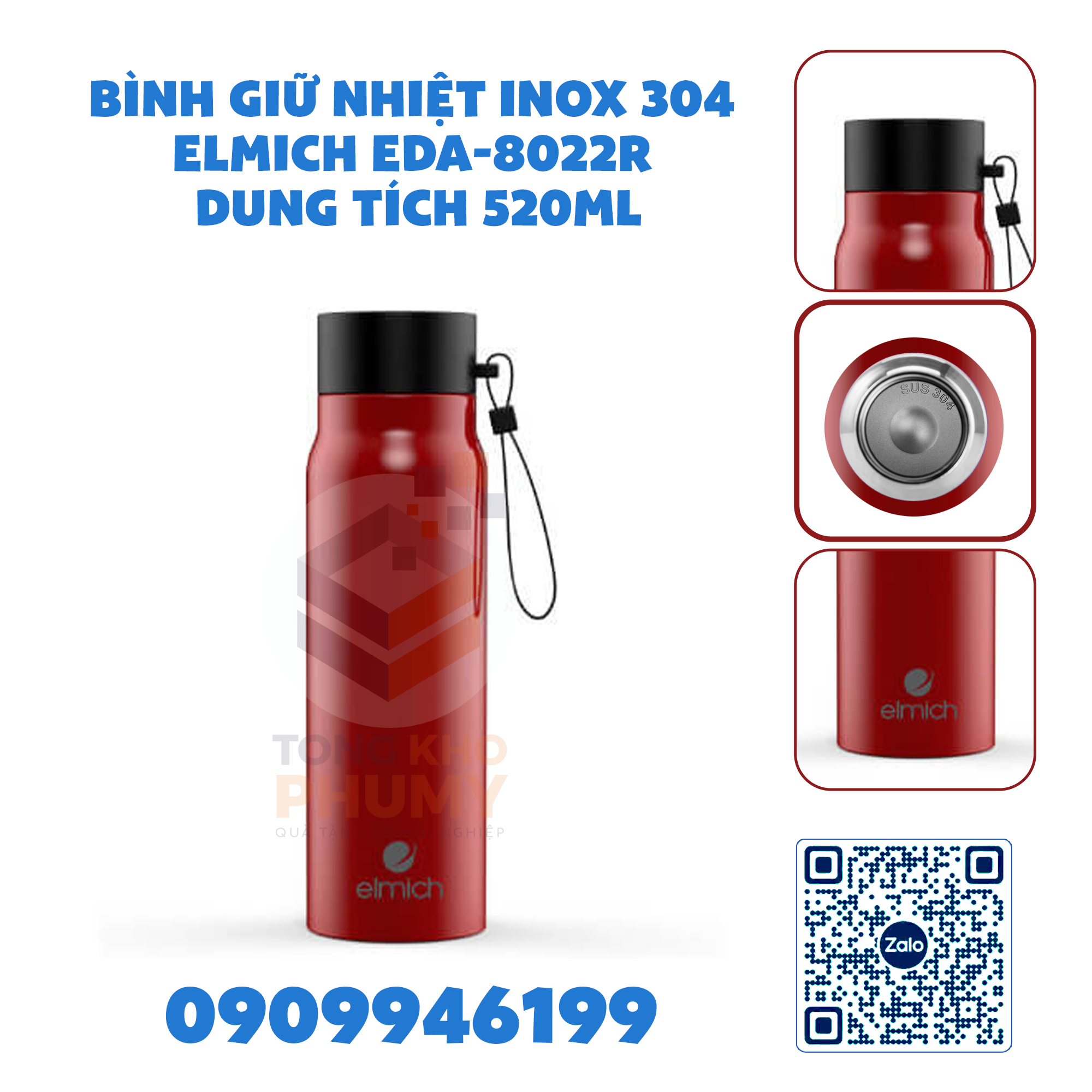 Bình giữ nhiệt Inox 304 Elmich EDA-8022R dung tích 520ml
