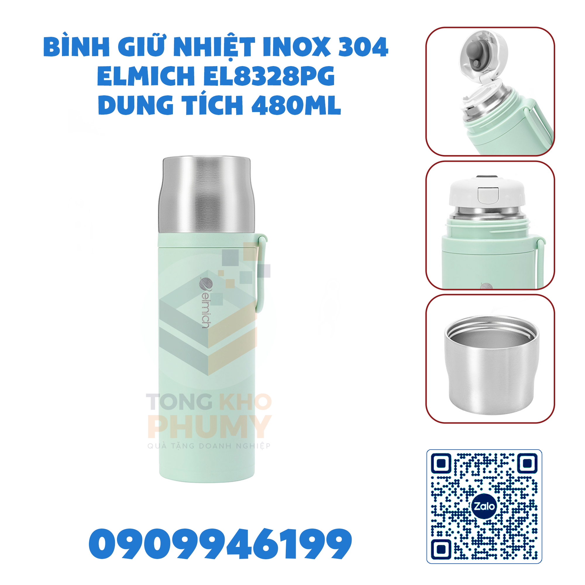 Bình giữ nhiệt Inox 304 Elmich EL8328PG dung tích 480ml