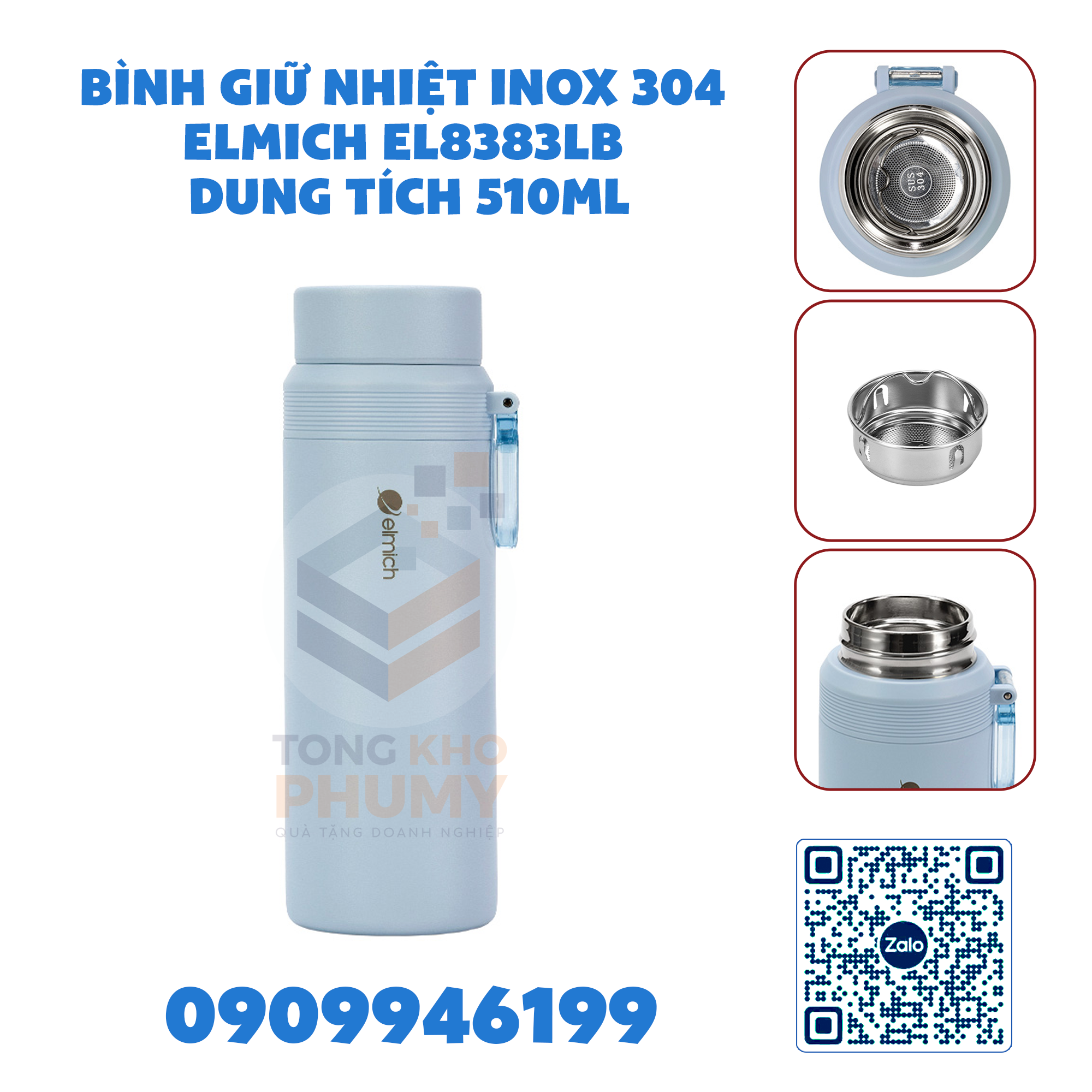Bình giữ nhiệt Inox 304 Elmich EL8383LB dung tích 510ml