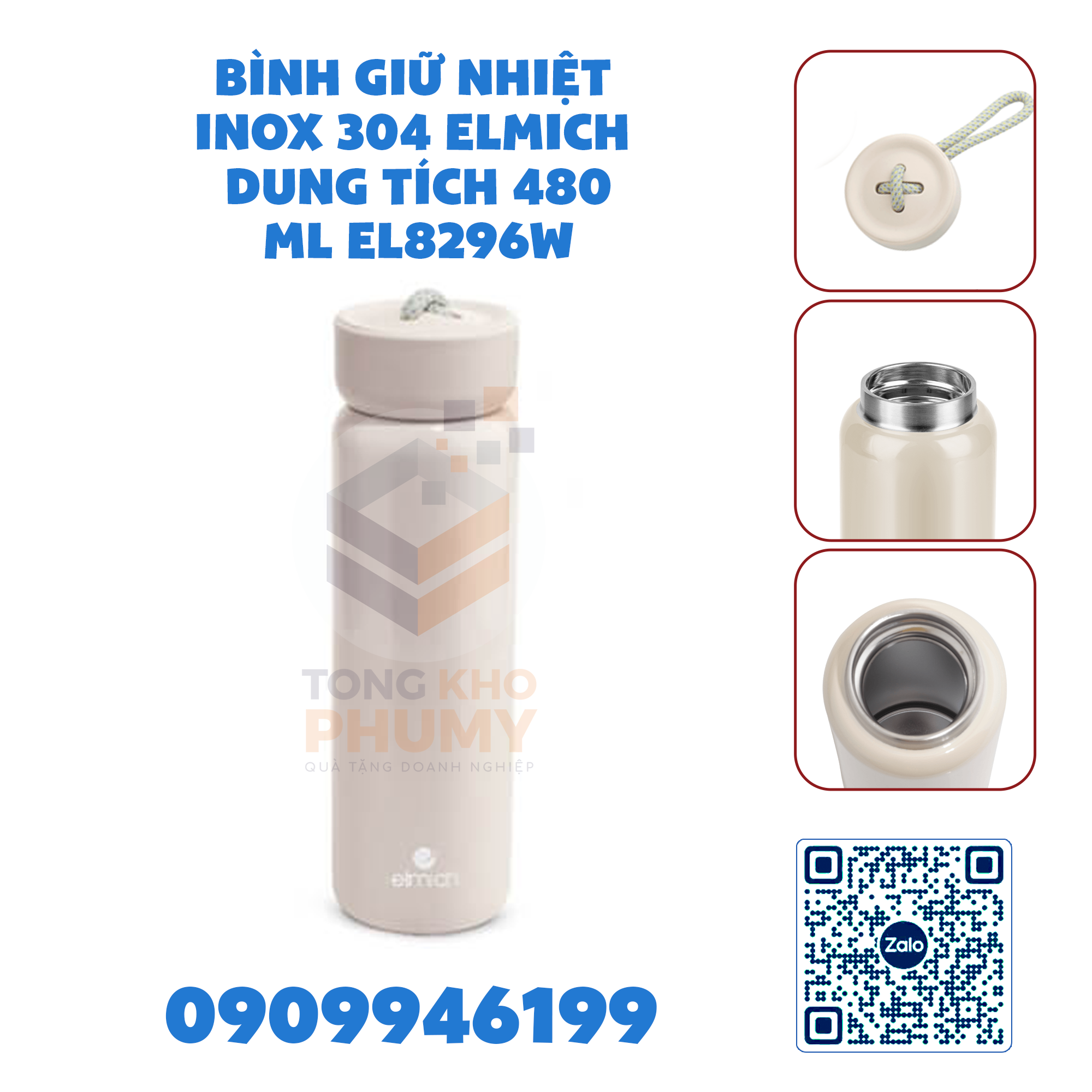Bình giữ nhiệt Inox 304 Elmich dung tích 480ml EL8296W