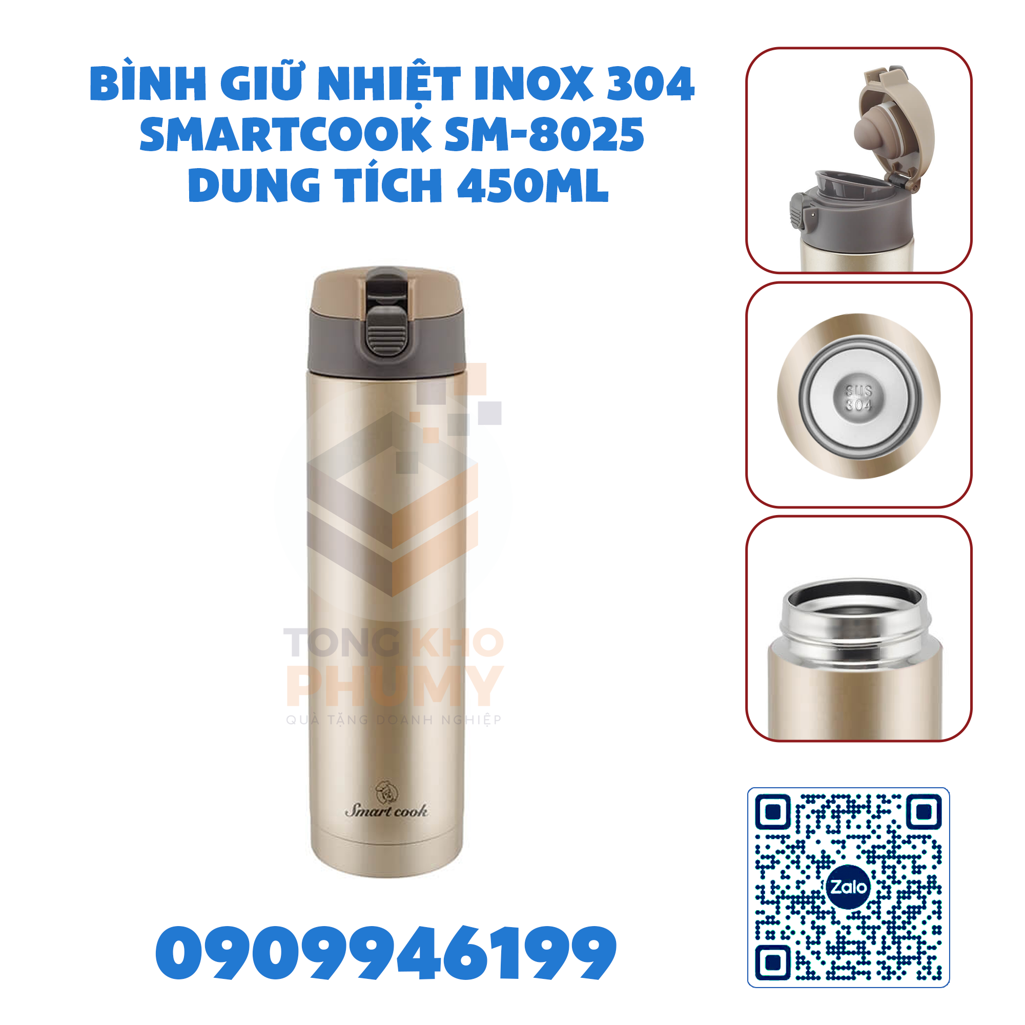 Bình giữ nhiệt Inox 304 Smartcook SM-8025 dung tích 450ml