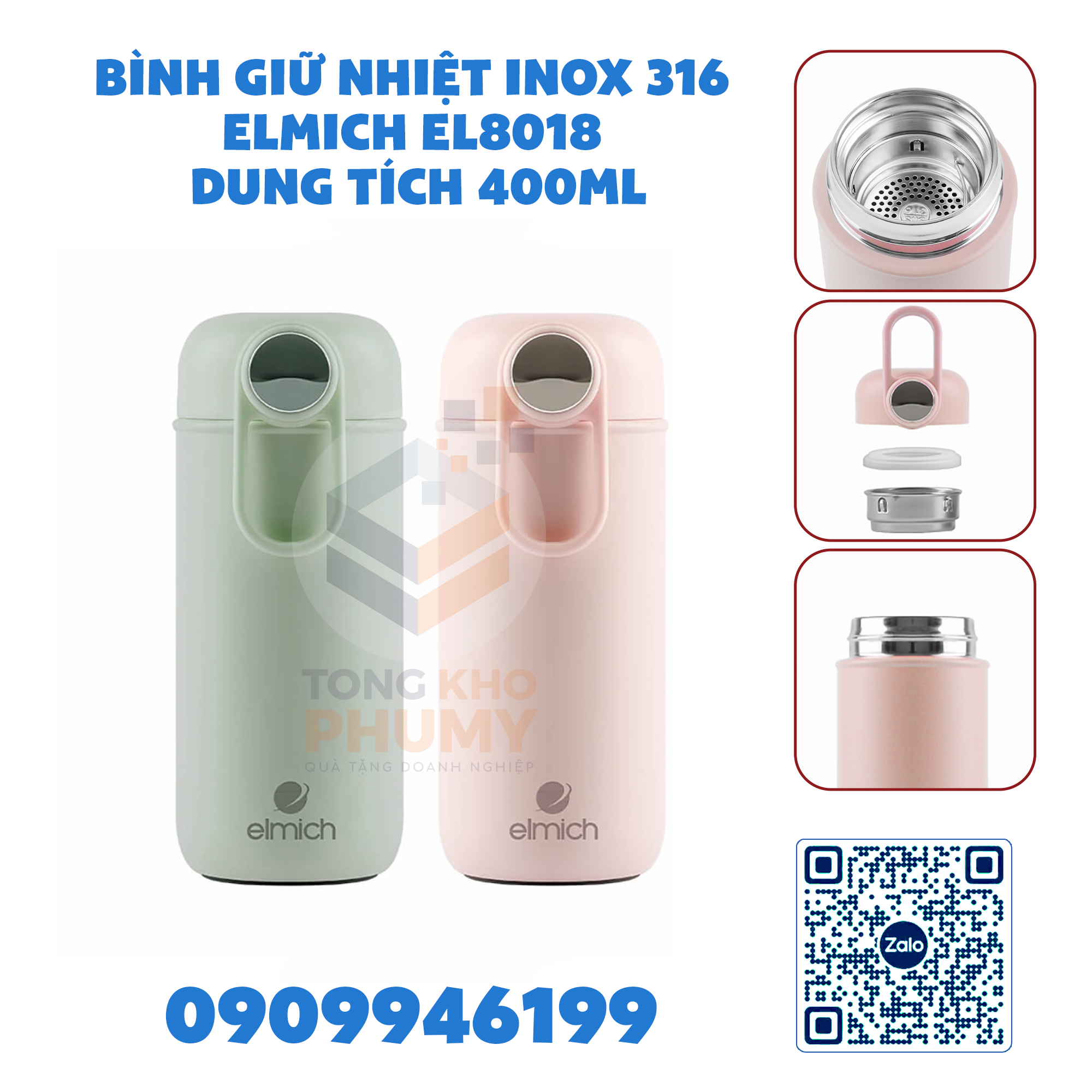 Bình giữ nhiệt Inox 316 Elmich EL8018 dung tích 400ml