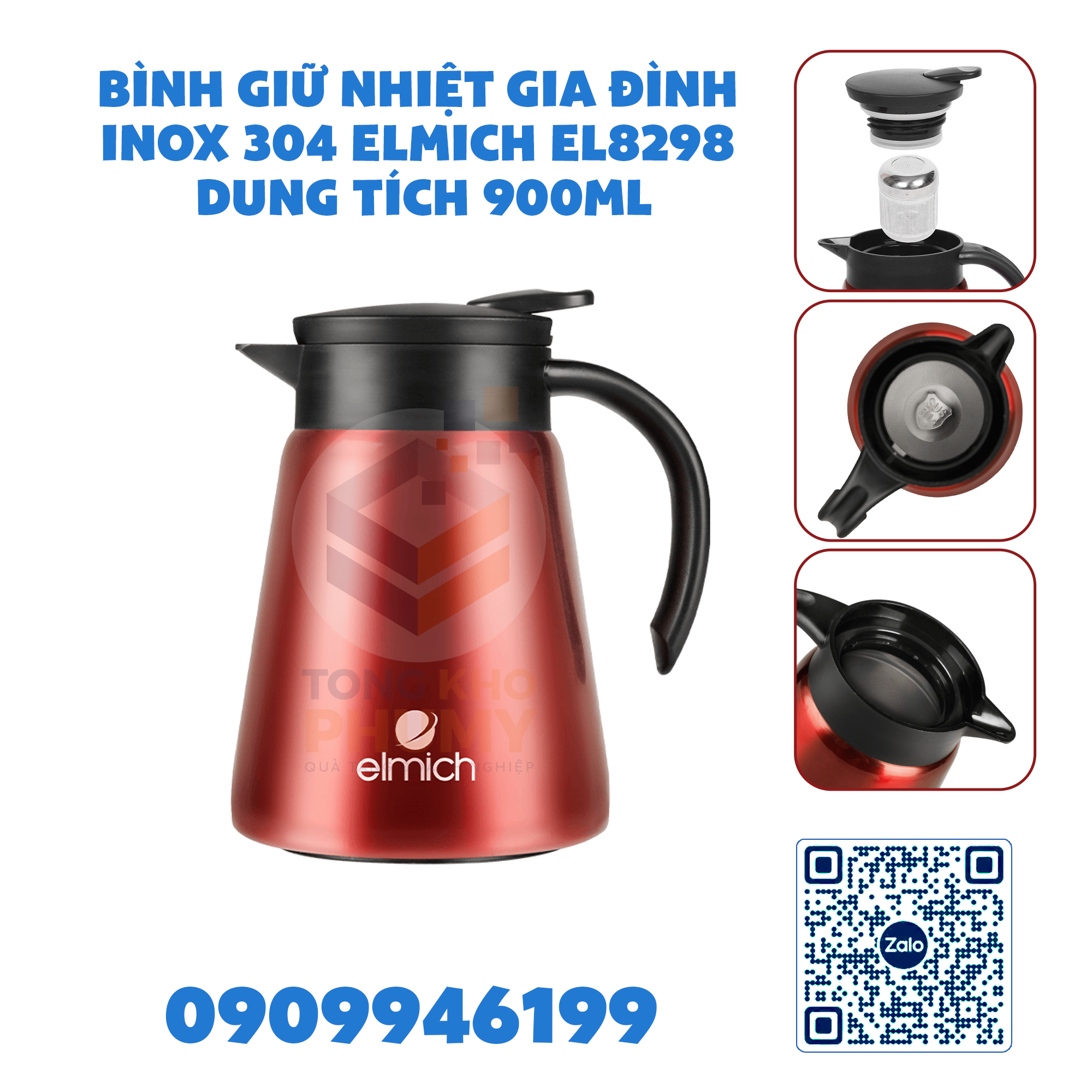 Bình giữ nhiệt gia đình inox 304 Elmich EL8298 dung tích 900ml