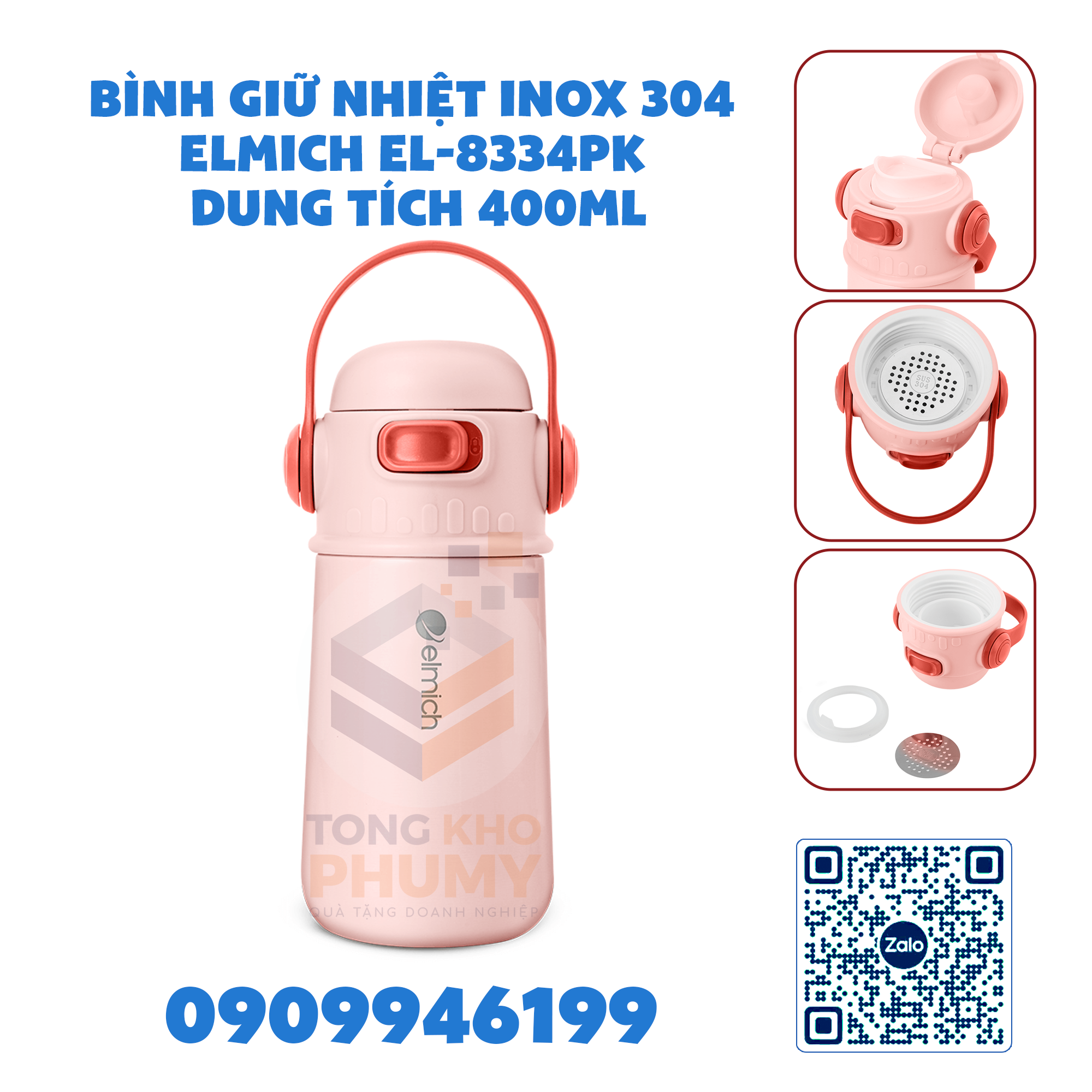 Bình giữ nhiệt inox 304 Elmich EL-8334PK dung tích 400ml