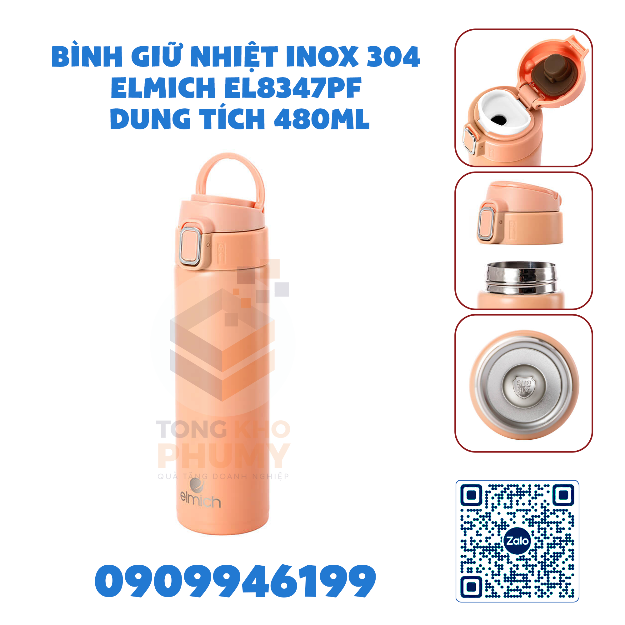 Bình giữ nhiệt inox 304 Elmich EL8347PF dung tích 480ml