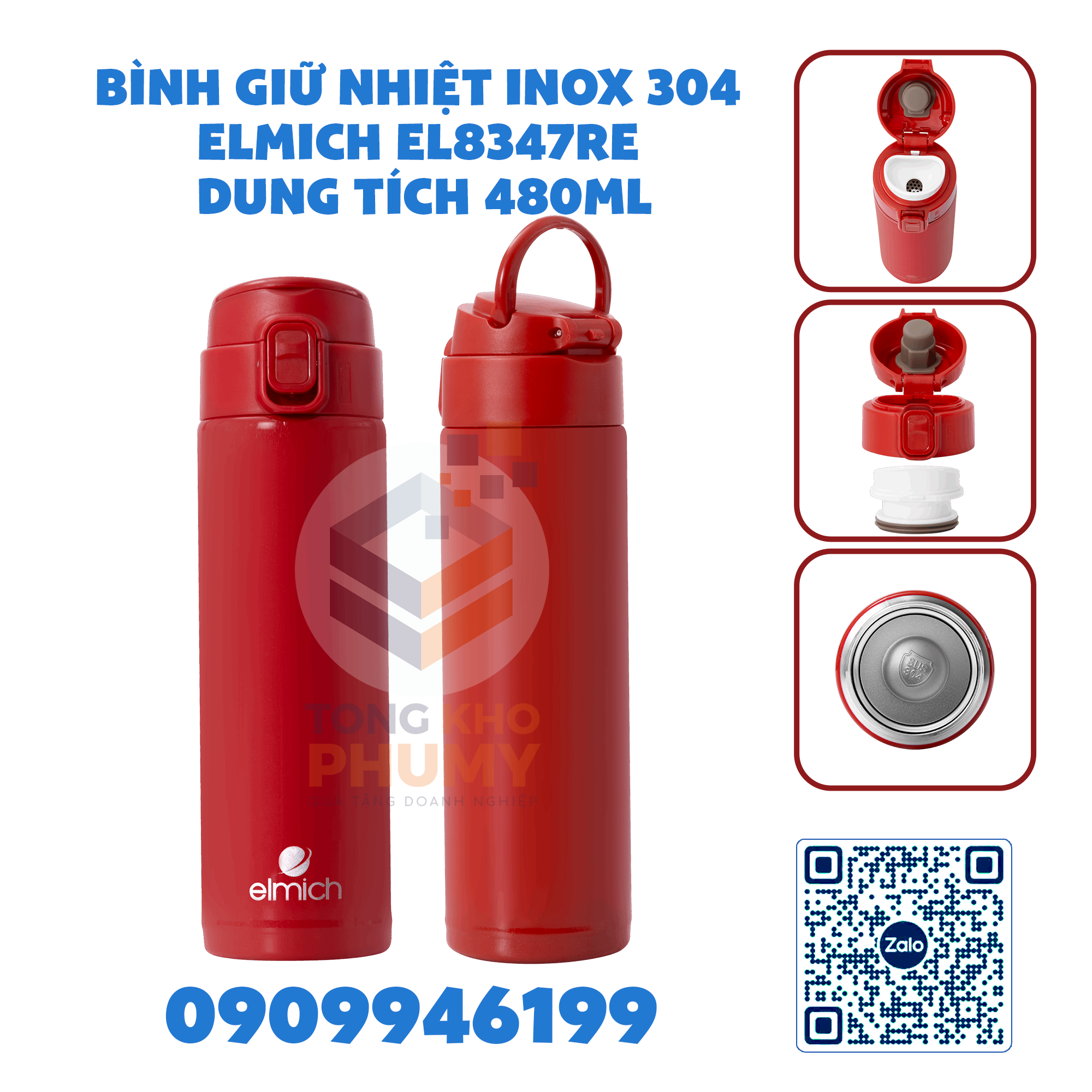 Bình giữ nhiệt inox 304 Elmich EL8347RE dung tích 480ml