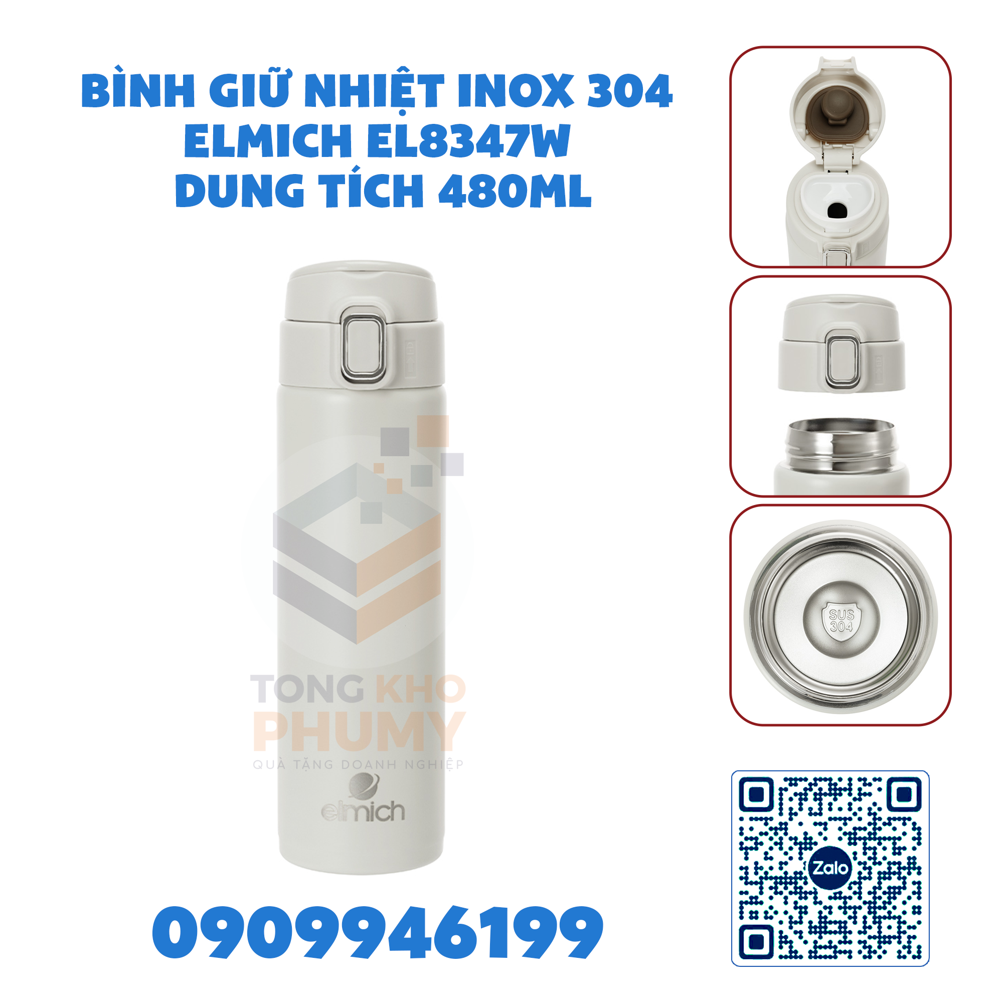 Bình giữ nhiệt inox 304 Elmich EL8347W dung tích 480ml