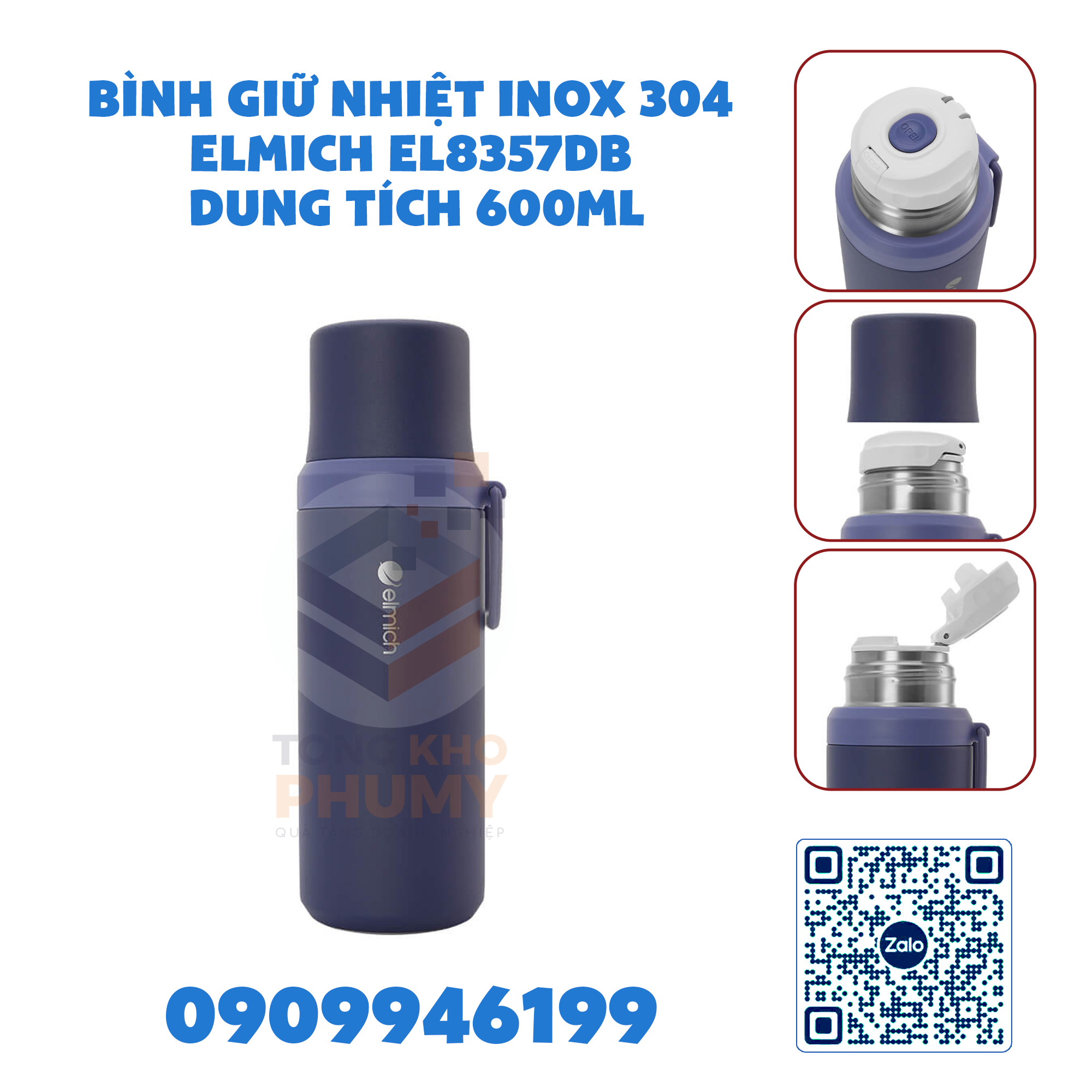 Bình giữ nhiệt inox 304 Elmich EL8357DB dung tích 600ml