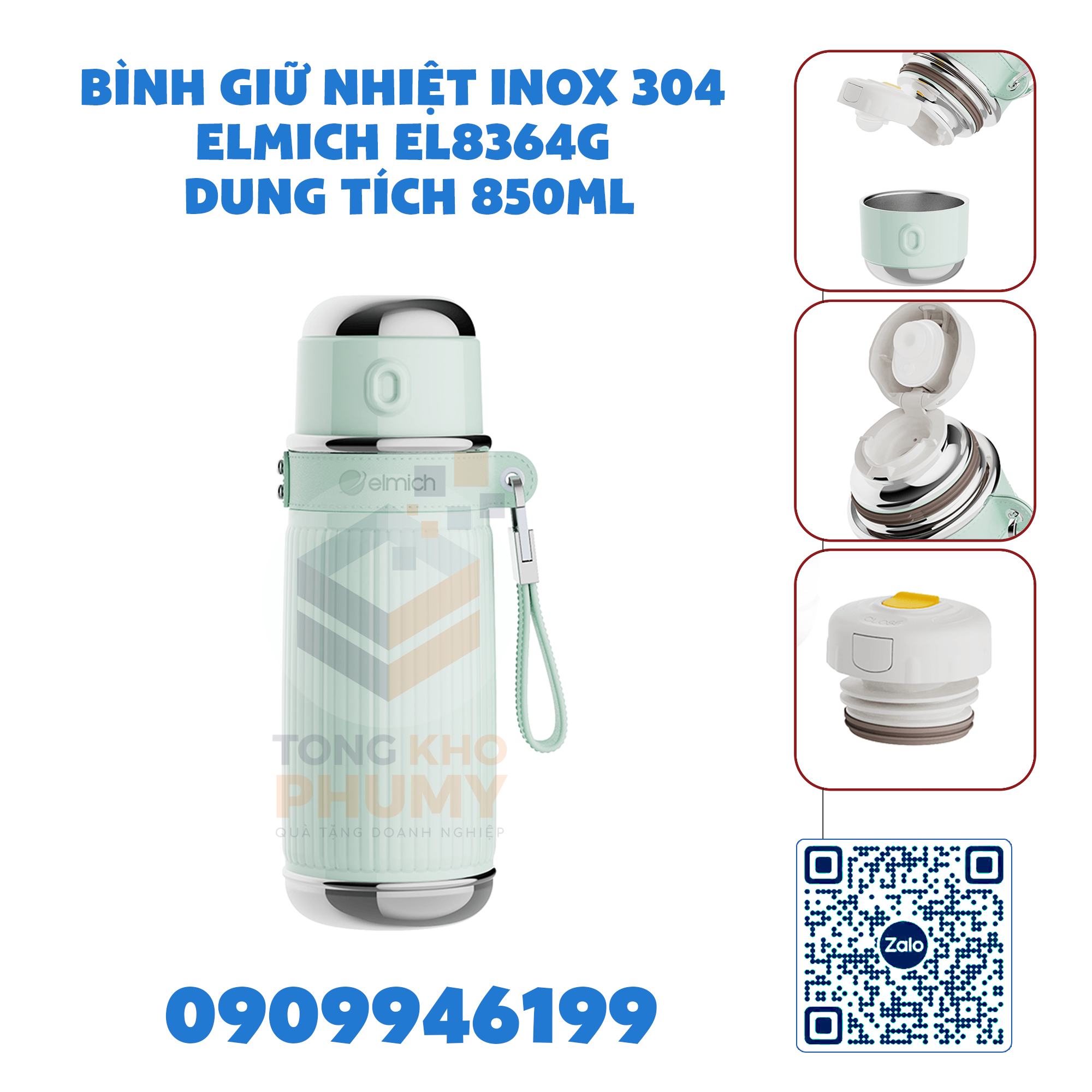 Bình giữ nhiệt inox 304 Elmich EL8364G dung tích 850ml
