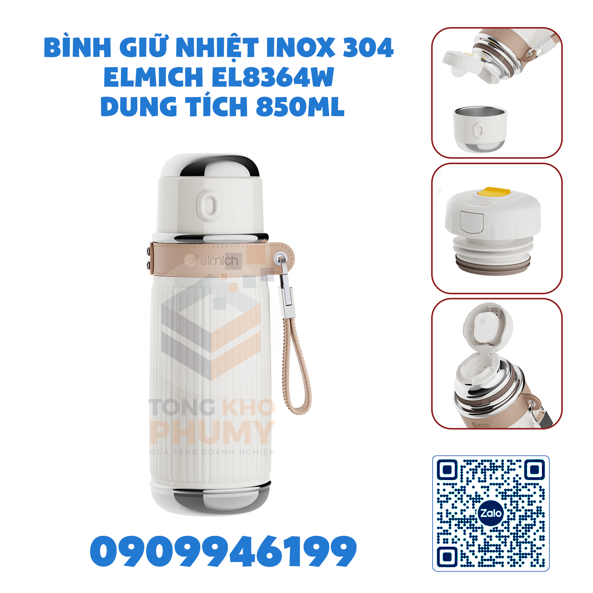 Bình giữ nhiệt inox 304 Elmich EL8364W dung tích 850ml