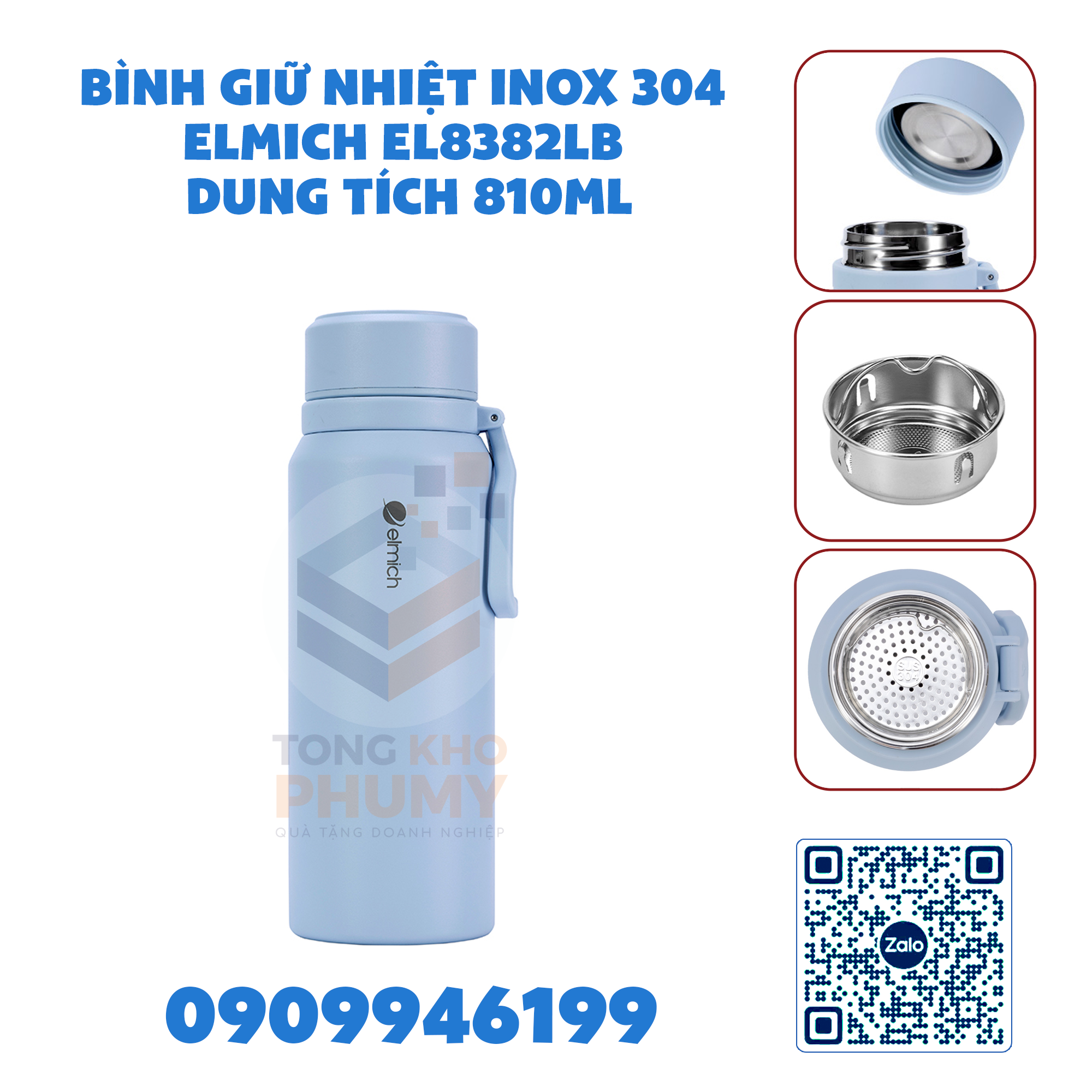 Bình giữ nhiệt inox 304 Elmich EL8382LB dung tích 810ml