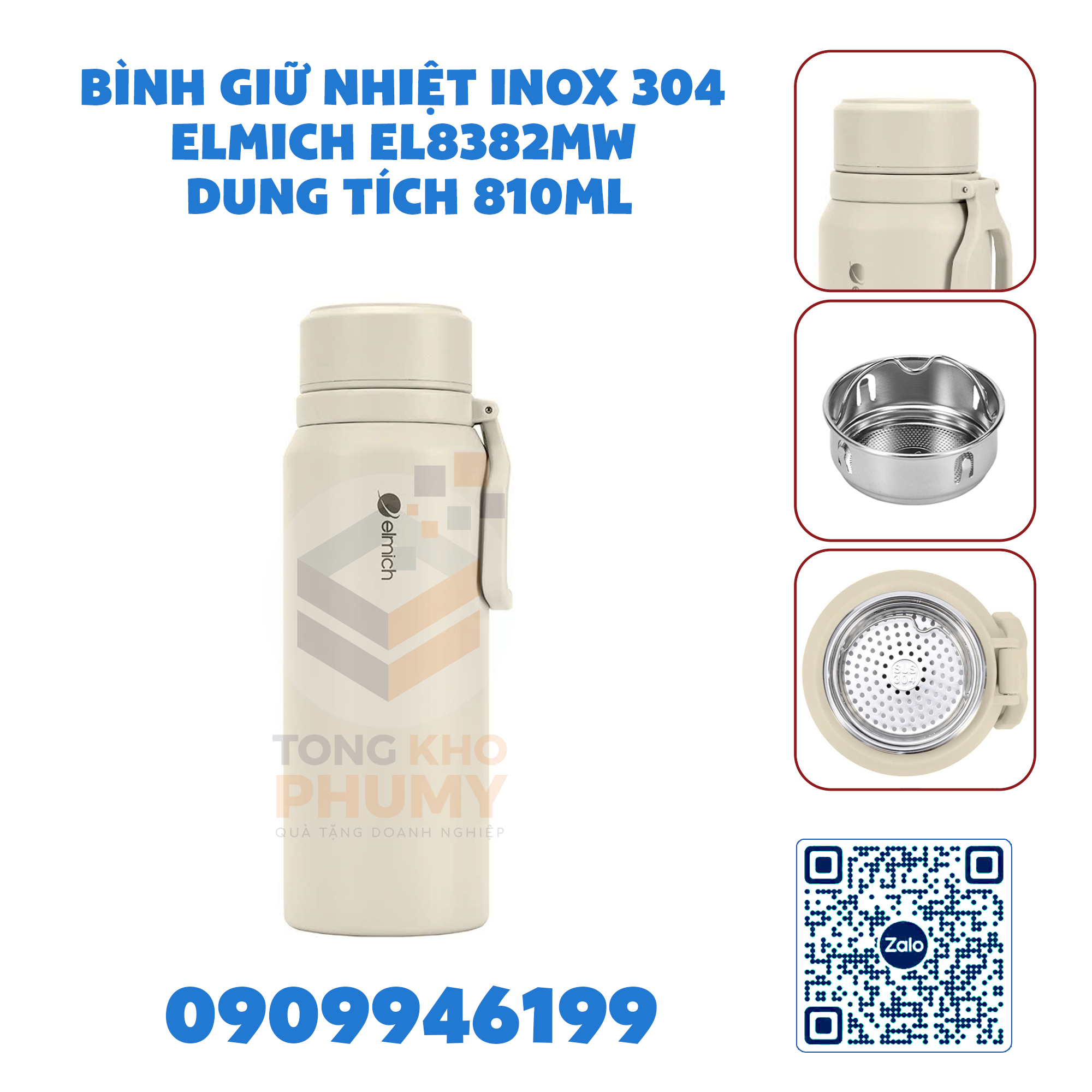 Bình giữ nhiệt inox 304 Elmich EL8382MW dung tích 810ml