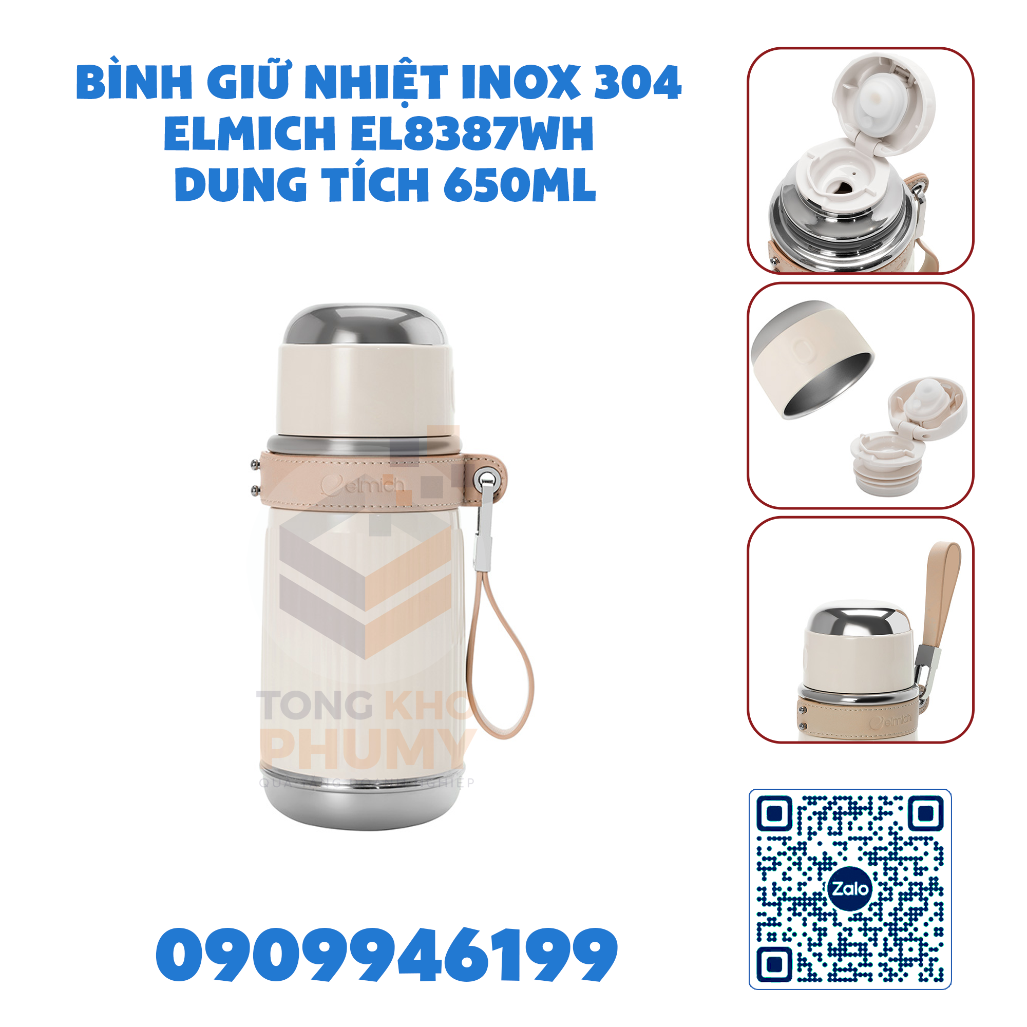 Bình giữ nhiệt inox 304 Elmich EL8387WH dung tích 650ml