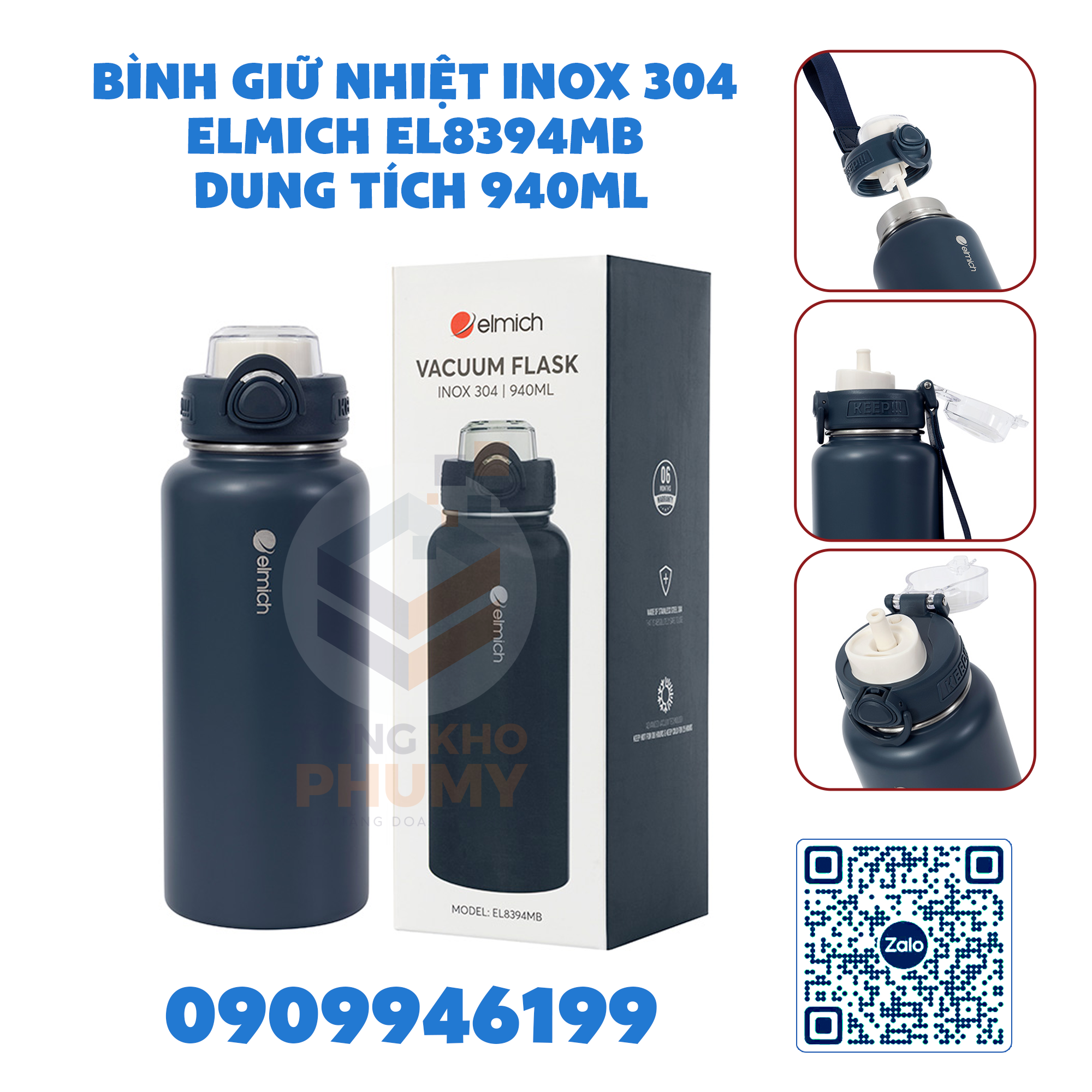 Bình giữ nhiệt inox 304 Elmich EL8394MB dung tích 940ml
