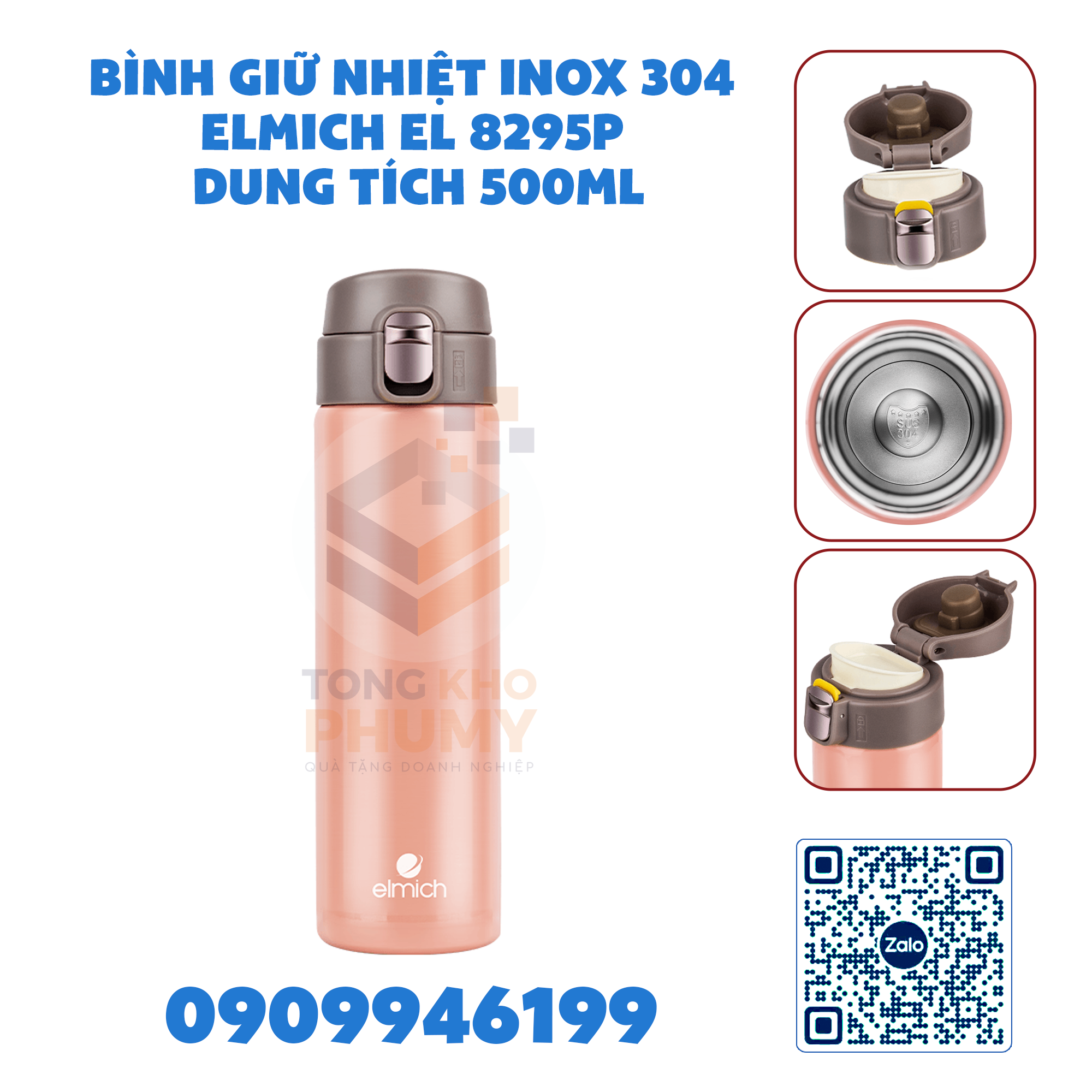 Bình giữ nhiệt inox 304 Elmich EL 8295P dung tích 500ml