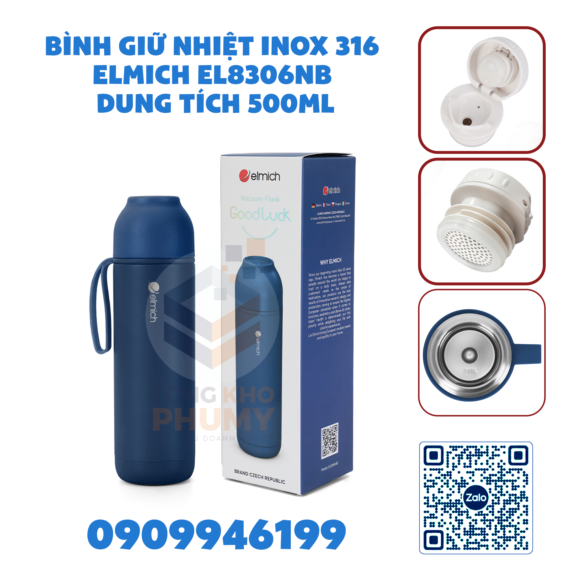 Bình giữ nhiệt inox 316 Elmich EL8306NB dung tích 500ml