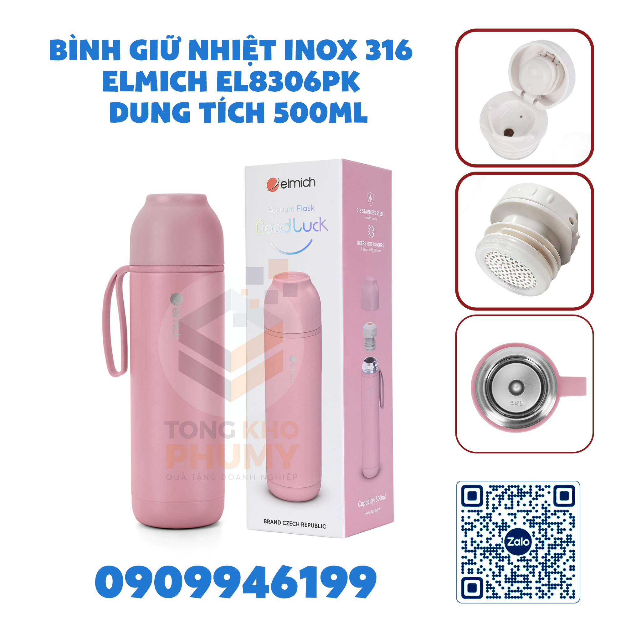 Bình giữ nhiệt inox 316 Elmich EL8306PK dung tích 500ml