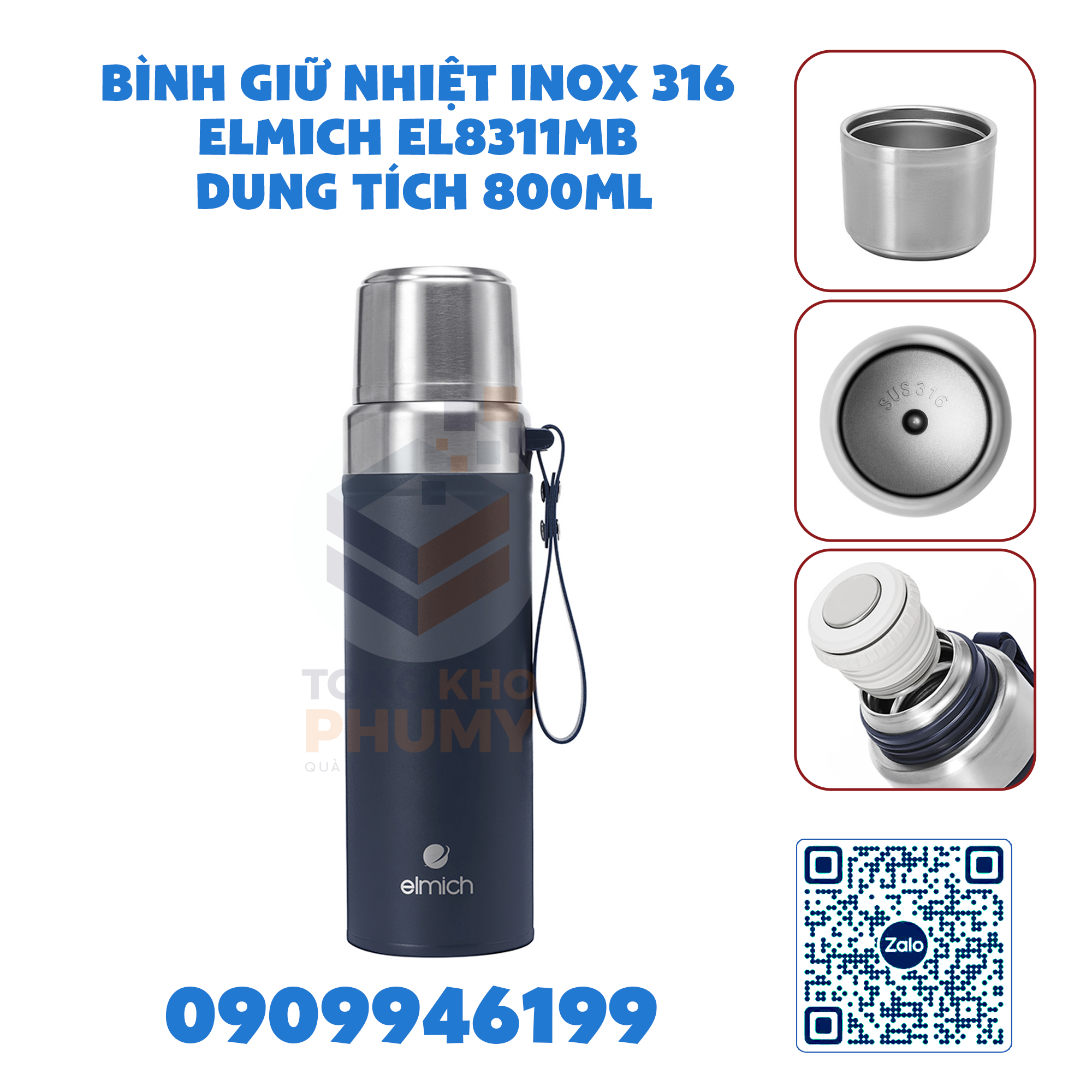 Bình giữ nhiệt inox 316 Elmich EL8311MB dung tích 800ml