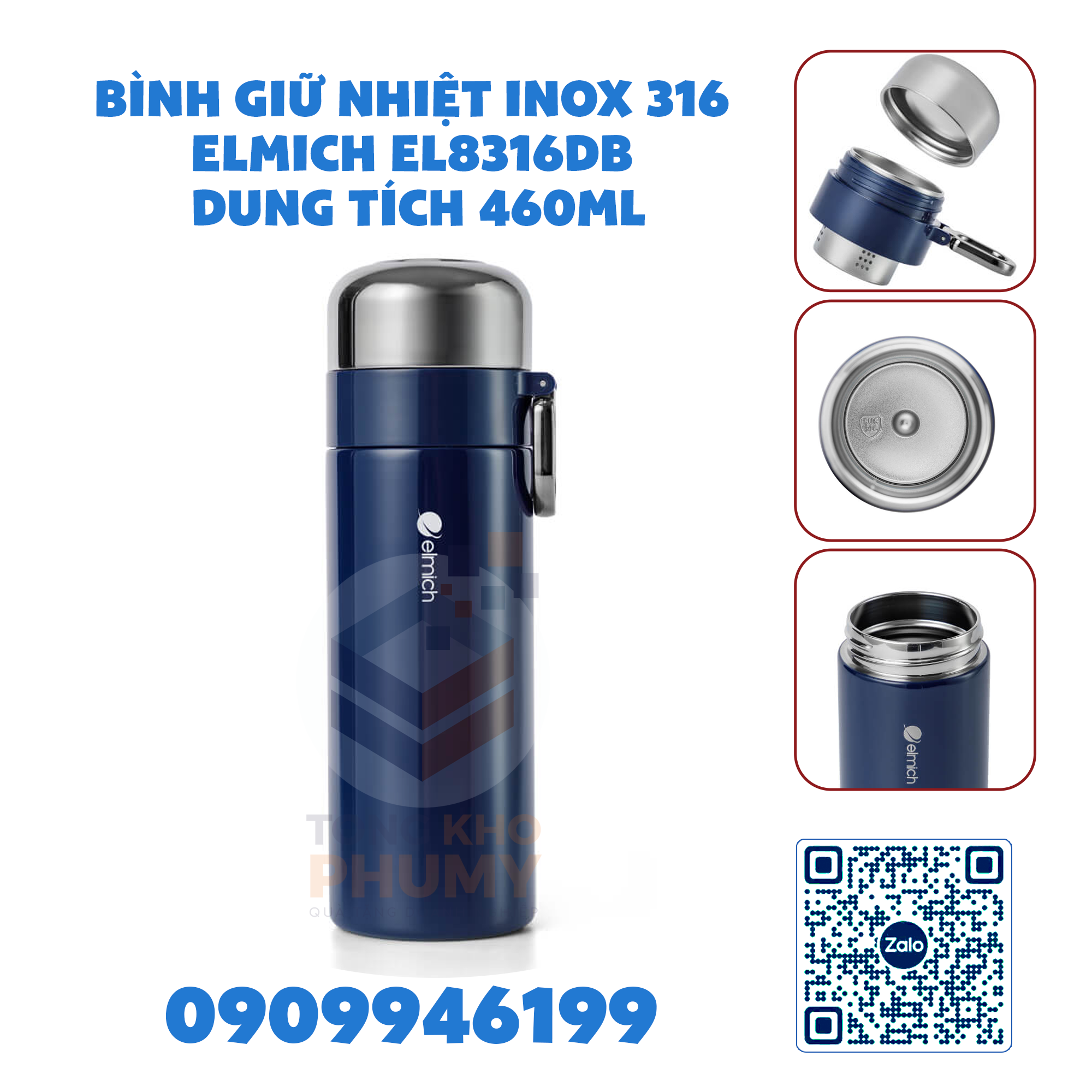 Bình giữ nhiệt inox 316 Elmich EL8316DB dung tích 460ml