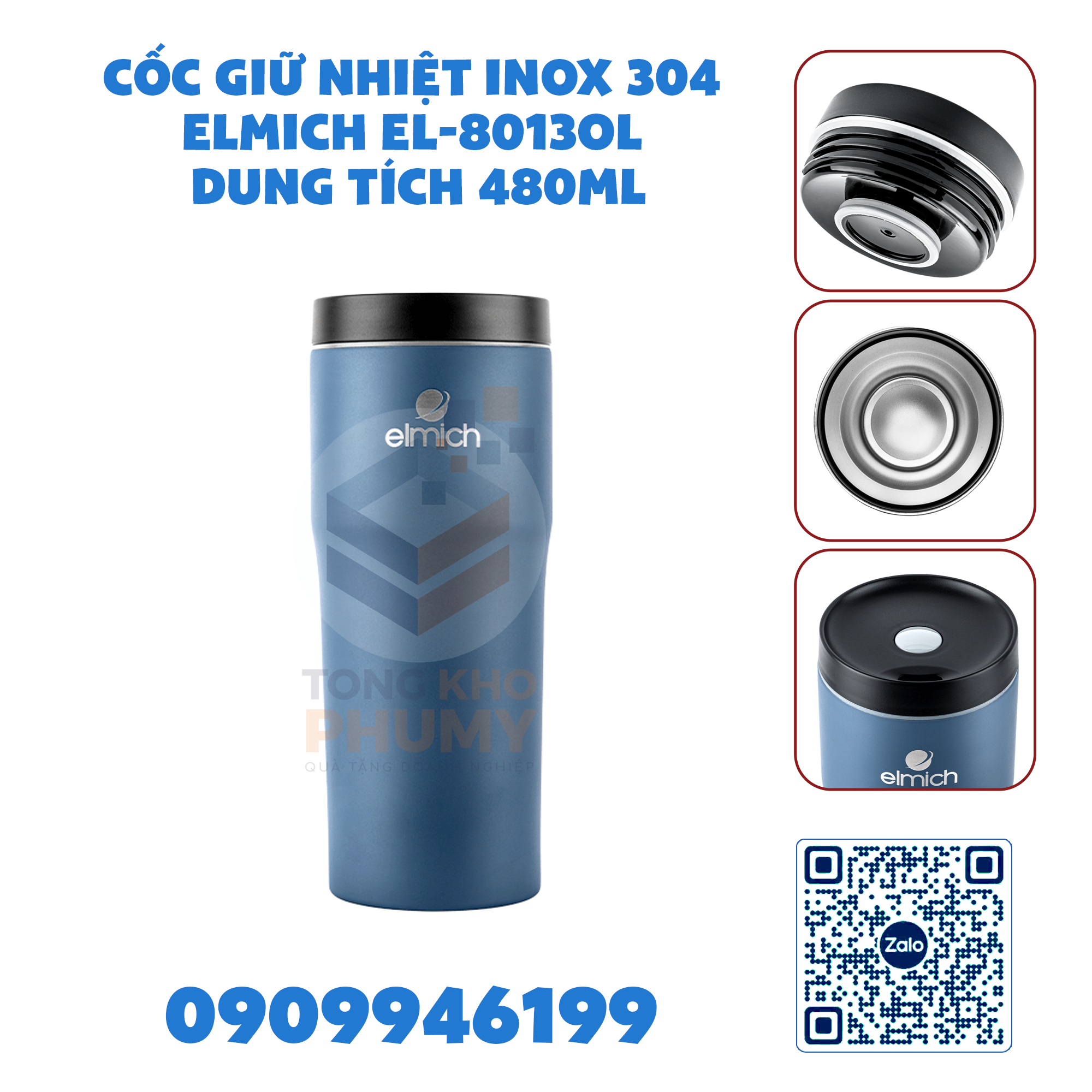 Cốc giữ nhiệt inox 304 Elmich EL-8013OL dung tích 480ml