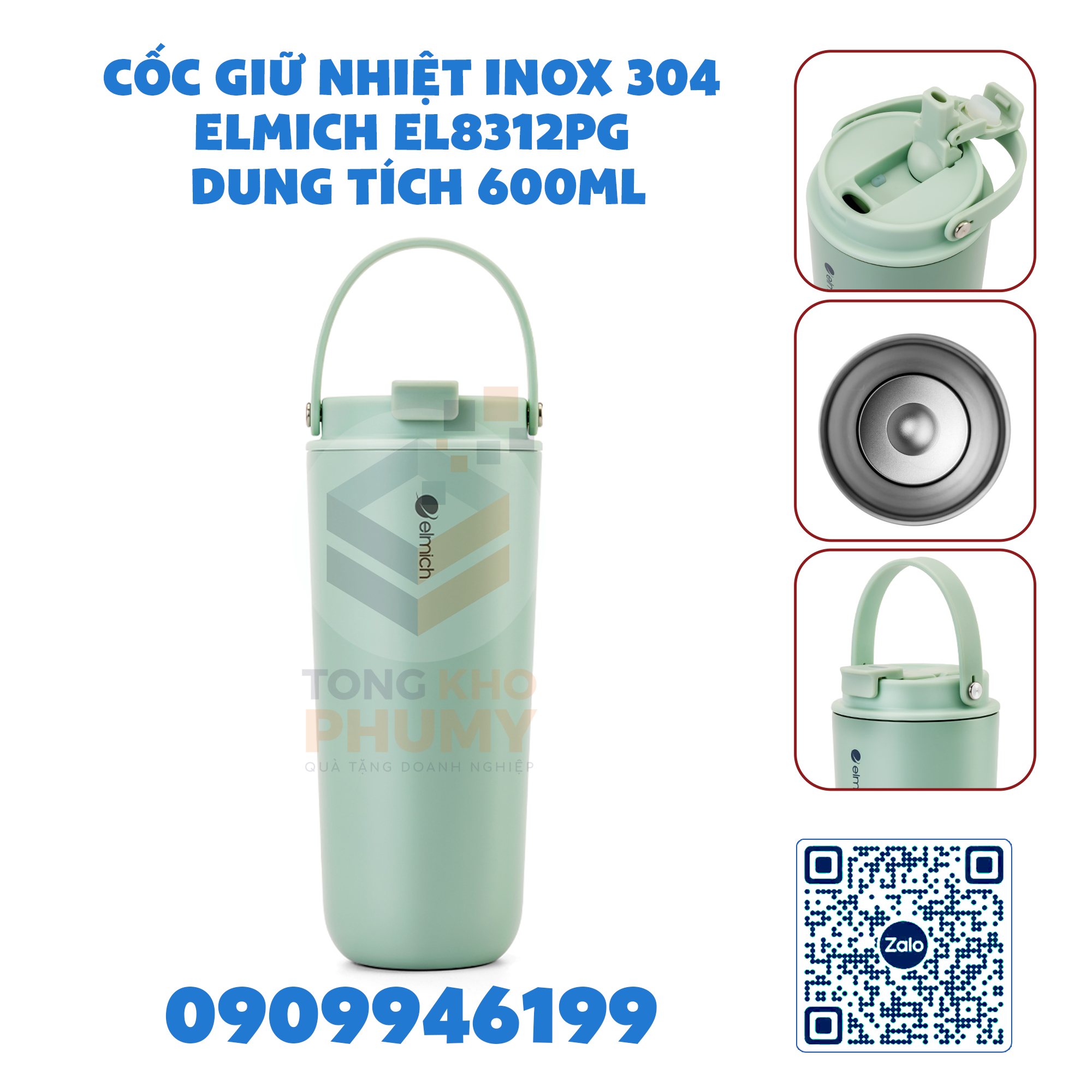 Cốc giữ nhiệt inox 304 Elmich EL8312PG dung tích 600ml