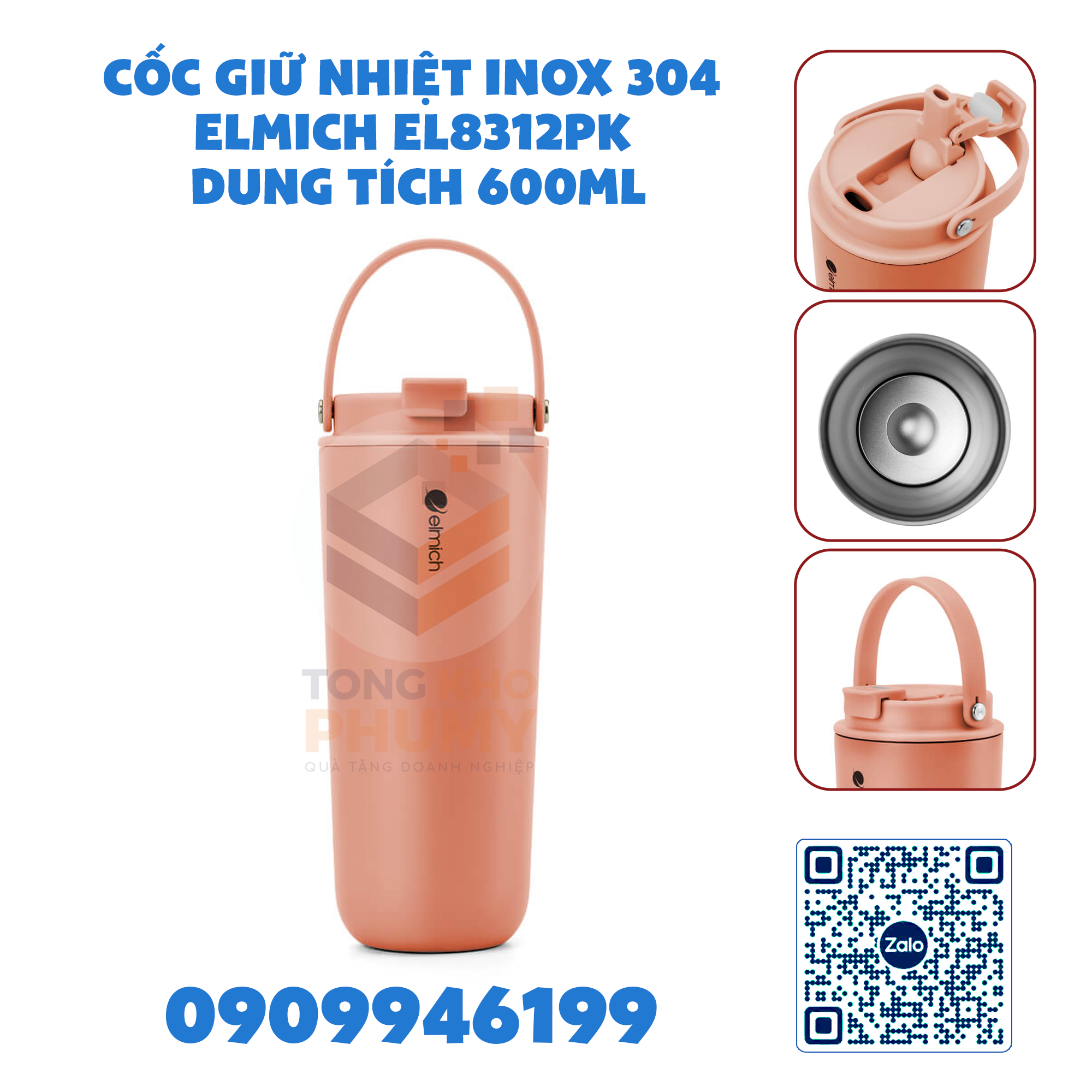 Cốc giữ nhiệt inox 304 Elmich EL8312PK dung tích 600ml