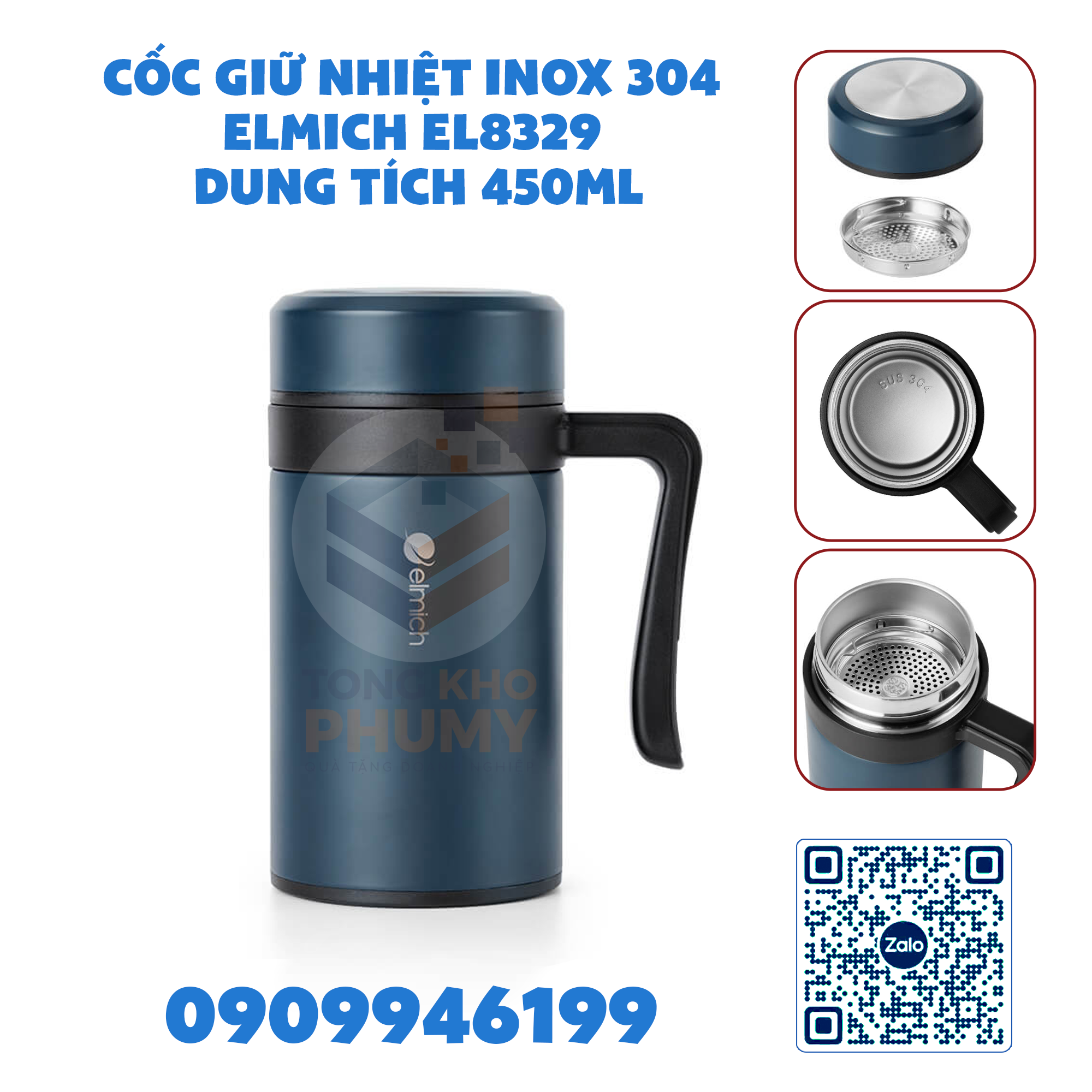 Cốc giữ nhiệt inox 304 Elmich EL8329 dung tích 450ml