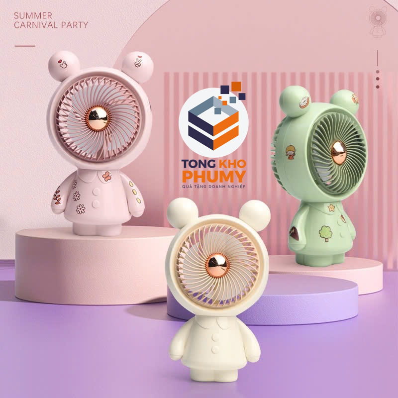 Quạt tích điện GẤU 2 lỗ tai (kèm sticker)