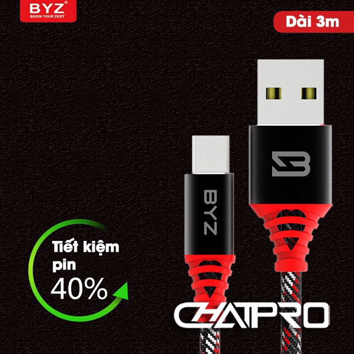 CÁP SẠC BYZ MODEL 090T ĐẦU (TYPE C USB) DÂY DÙ DÀI 3MET SẠC NHANH 2.1A LOẠI XỊN