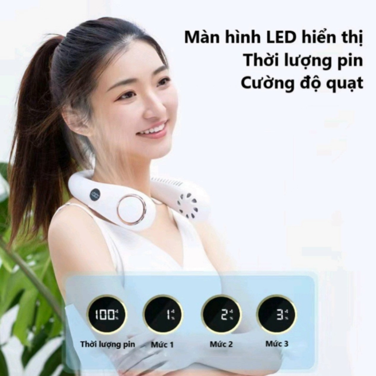 QUẠT ĐEO CỔ MINI KHÔNG CÁNH BẢN NÂNG CẤP 2022 CÓ MÀN HÌNH LED HIỂN THỊ SẠC USB (CÁI)