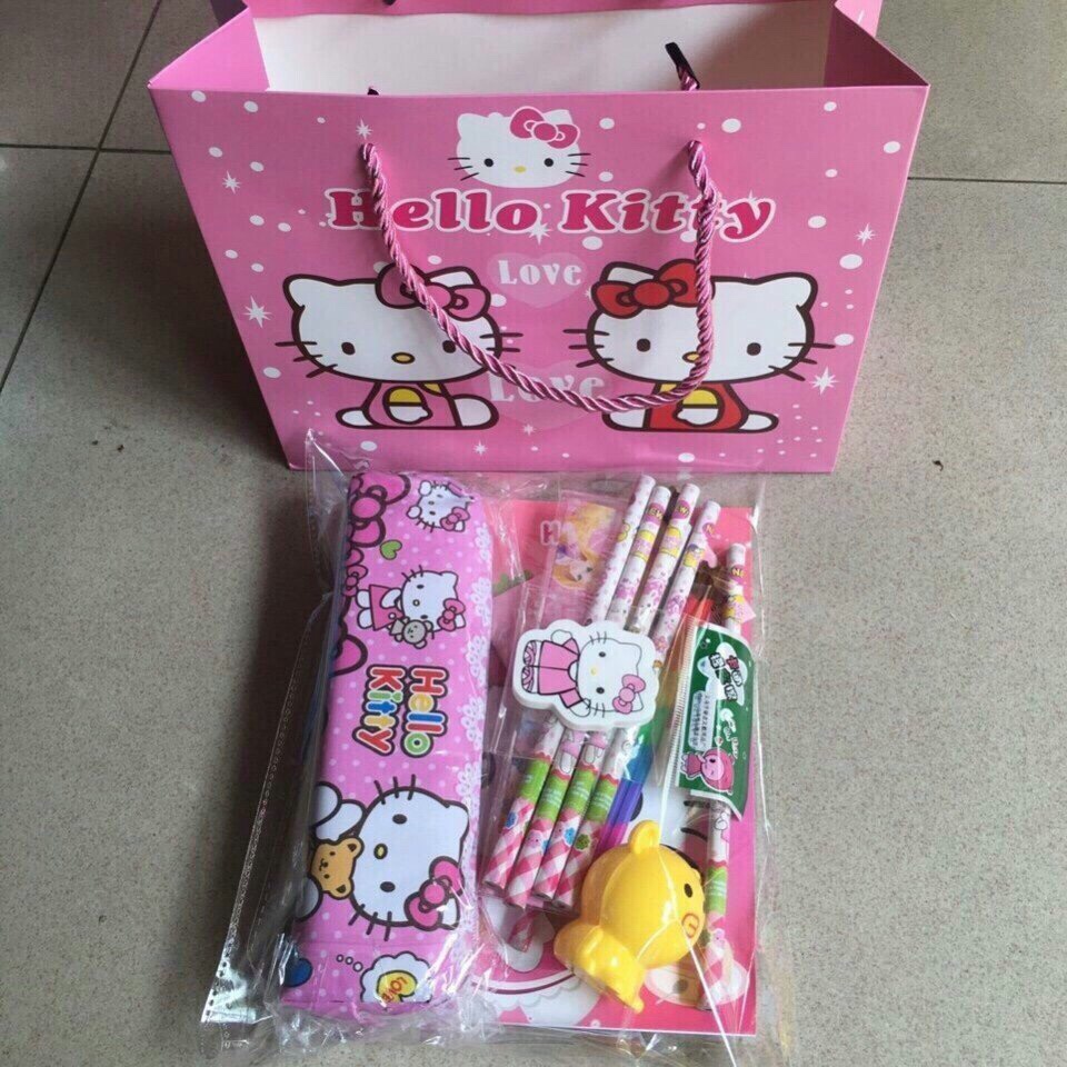 BỘ ĐỒ DÙNG HỌC TẬP HELLO KITTY CÓ GIỎ XÁCH CHO BÉ