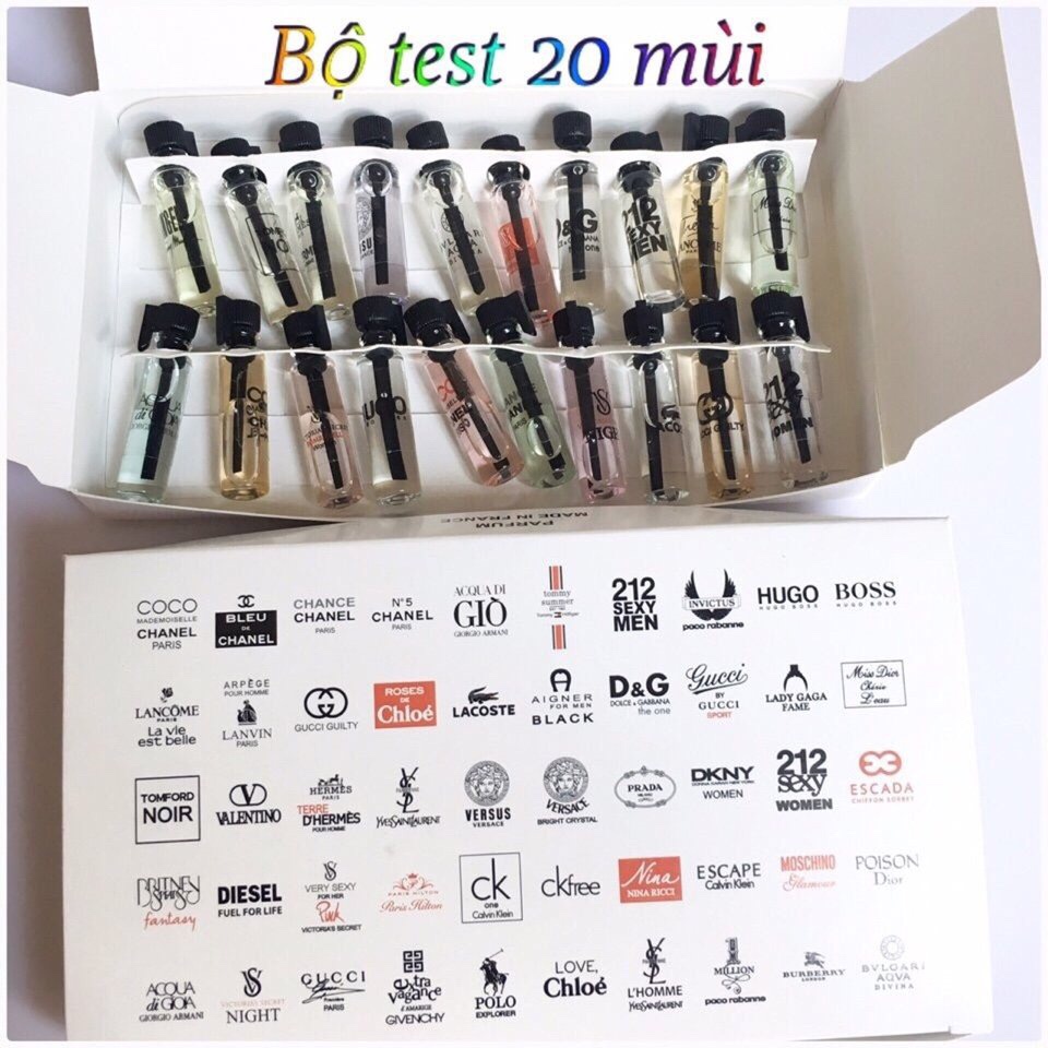 BỘ TEST NƯỚC HOA MINI 20 MÙI HÀNG CHUẨN PHÁP(TEST TRẮNG)