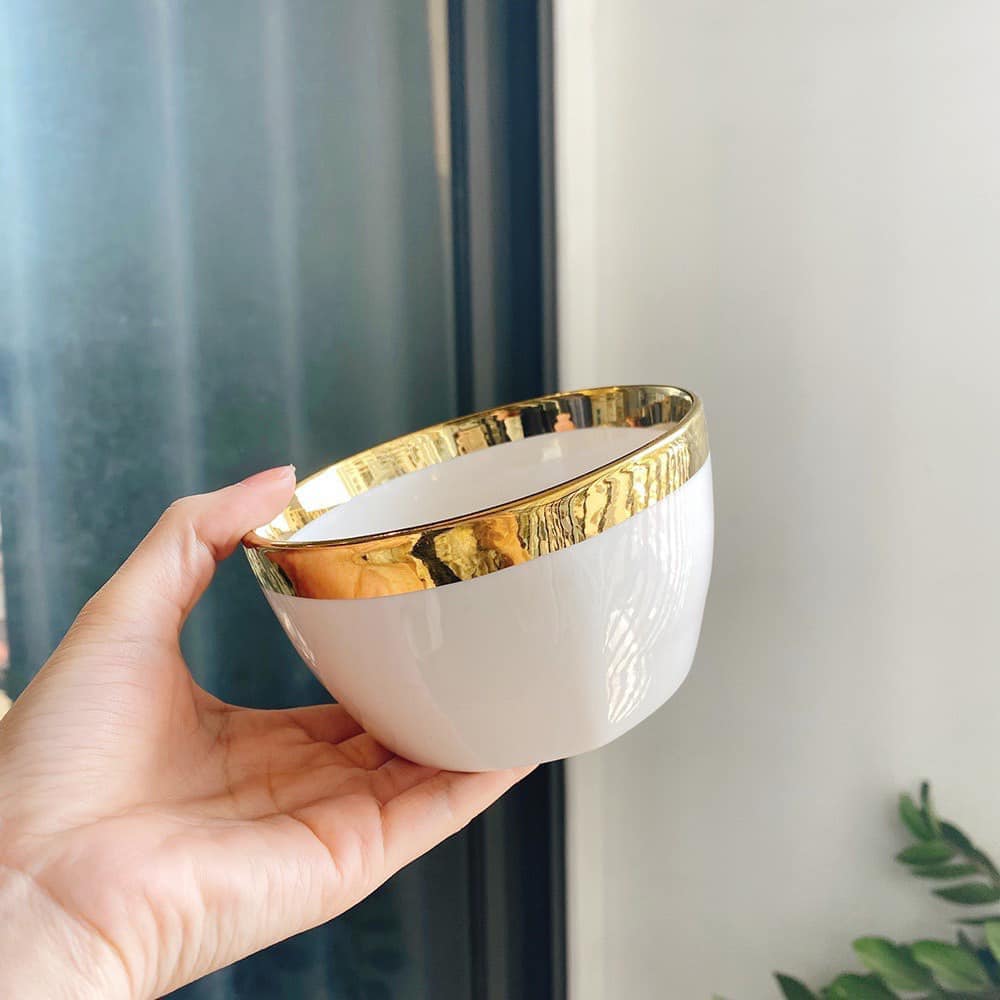 BỘ 6 BÁT SỨ TRẮNG VIỀN VÀNG CAO CẤP KÈM ĐŨA TMARK (KIỆN 20 BỘ)