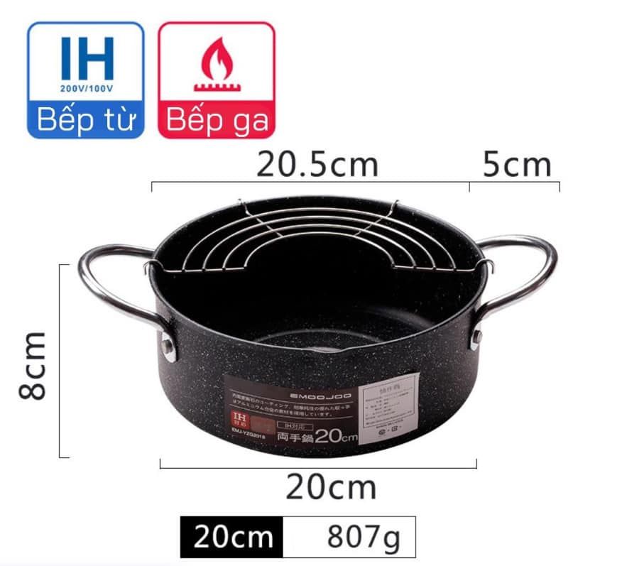NỒI CHIÊN CHỐNG DÍNH VÂN ĐÁ CÓ KHAY RÁO DẦU MỠ TMARK (KIỆN 30 CÁI)