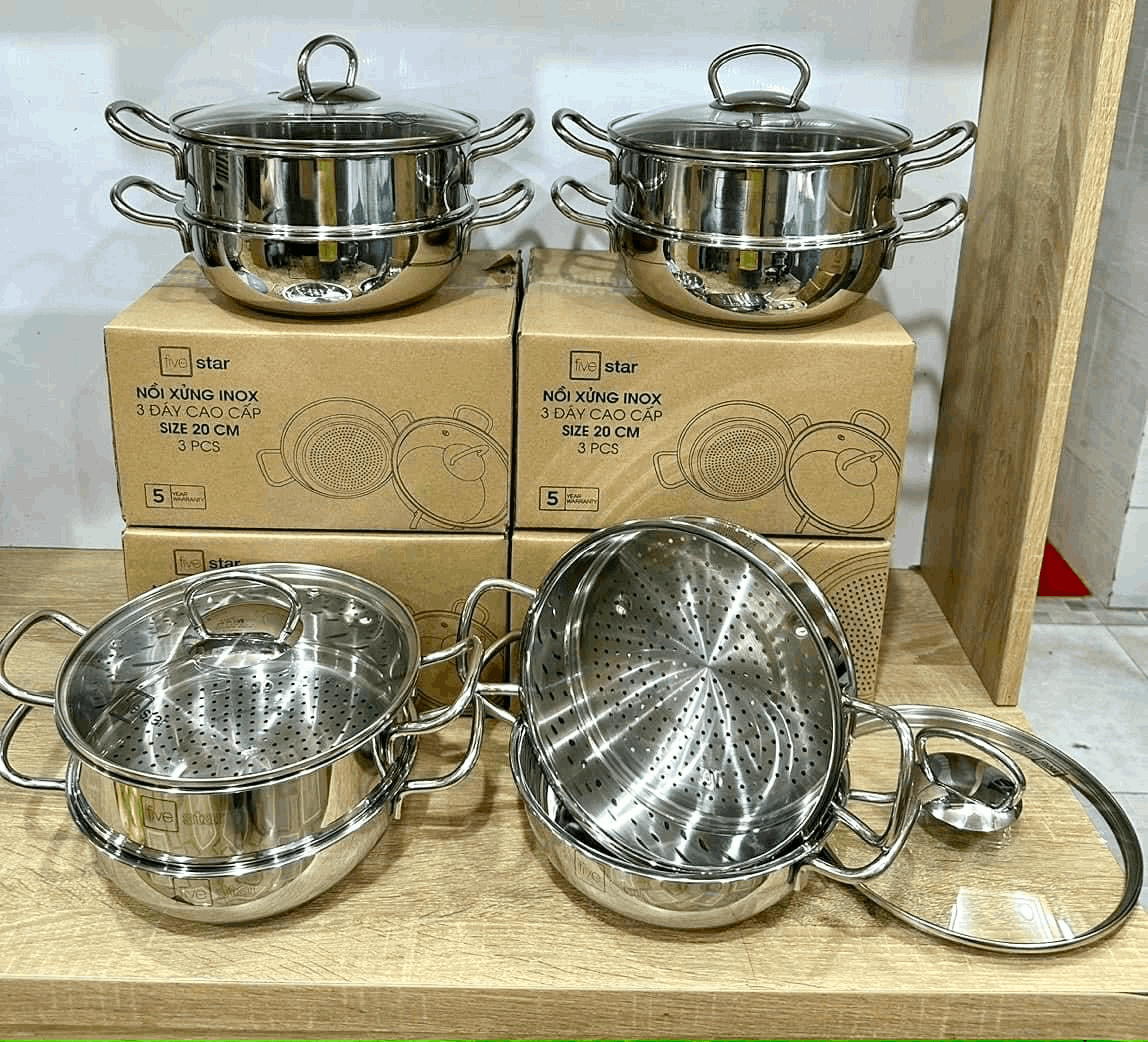 NỒI XỬNG INOX 3 ĐÁY CAO CẤP FIVESTAR SIZE 20CM TMARK