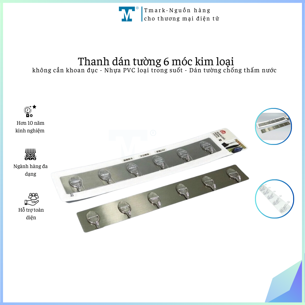 THANH DÁN TƯỜNG 6 MÓC KIM LOẠI (KIỆN 200 CÁI)