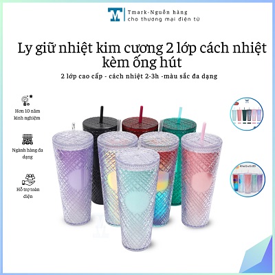 LY KIM CƯƠNG 2 LỚP CÁCH NHIỆT CÓ ỐNG HÚT (KIỆN 32 CÁI)