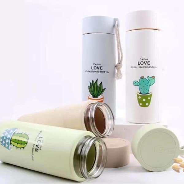 BÌNH NƯỚC THỦY TINH BỌC NHỰA CHỮ LOVE 400ML – HỌA TIẾT MÀU NGẪU NHIÊN TMARK (KIỆN 80 CÁI)