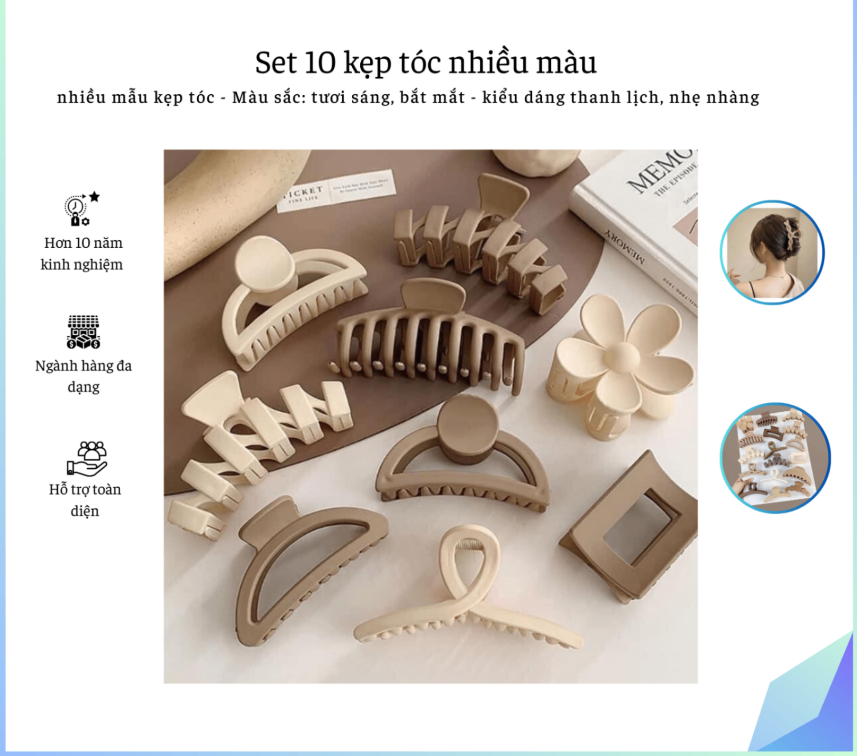 SET 10 KẸP TÓC NHIỀU MÀU (KIỆN 150 BỘ)