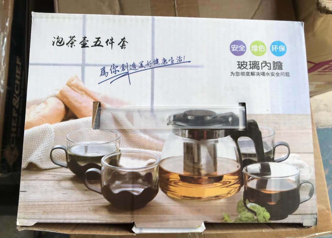 BỘ ẤM PHA TRÀ THỦY TINH LƯỚI LỌC INOX HÀNG ĐẸP TMARK (BỘ 4 CỐC) KIỆN 24 BỘ