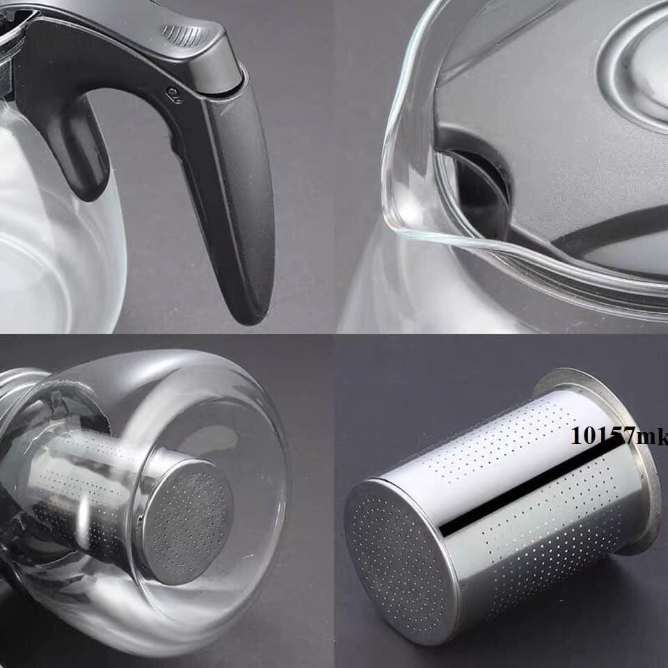 BỘ ẤM PHA TRÀ THỦY TINH LƯỚI LỌC INOX HÀNG ĐẸP TMARK (BỘ 4 CỐC) KIỆN 24 BỘ