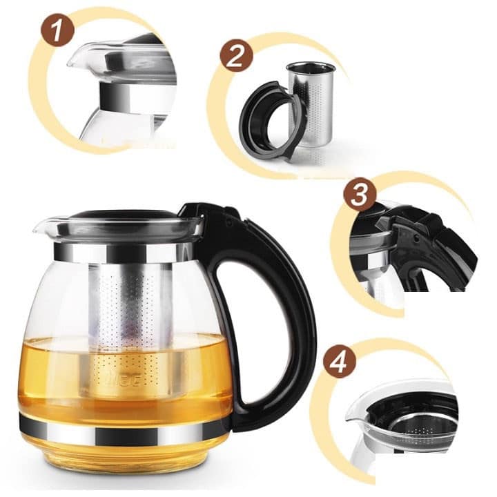BỘ ẤM PHA TRÀ THỦY TINH LƯỚI LỌC INOX HÀNG ĐẸP TMARK (BỘ 4 CỐC) KIỆN 24 BỘ